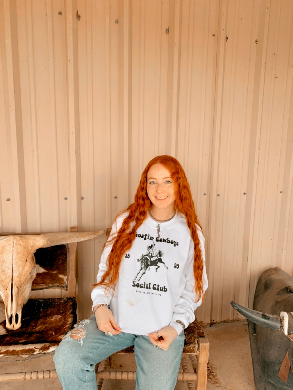 White Ghostin’ Cowboys Crewneck