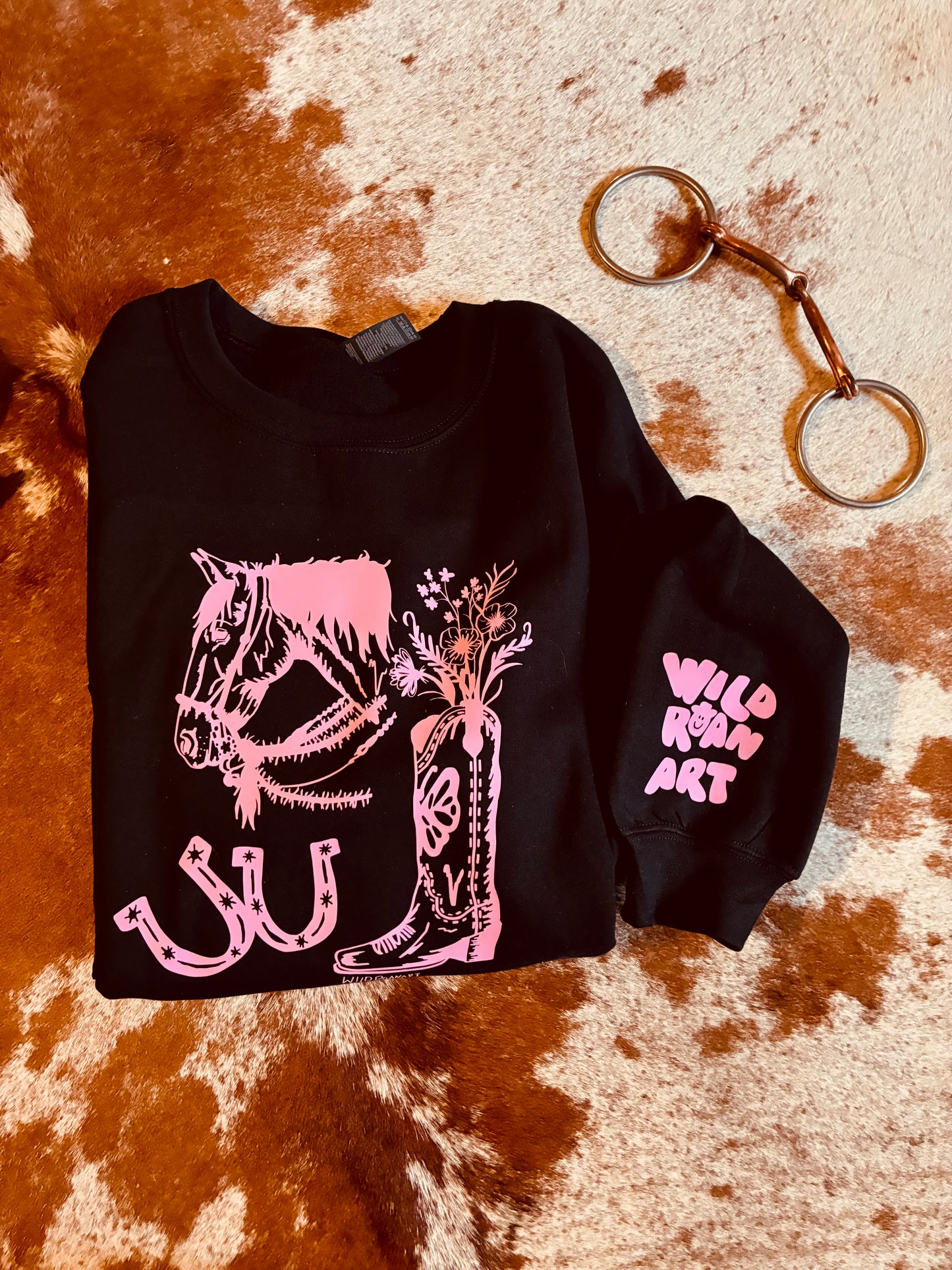 Cowgal Vibes Black Crewneck Pink Vinyl