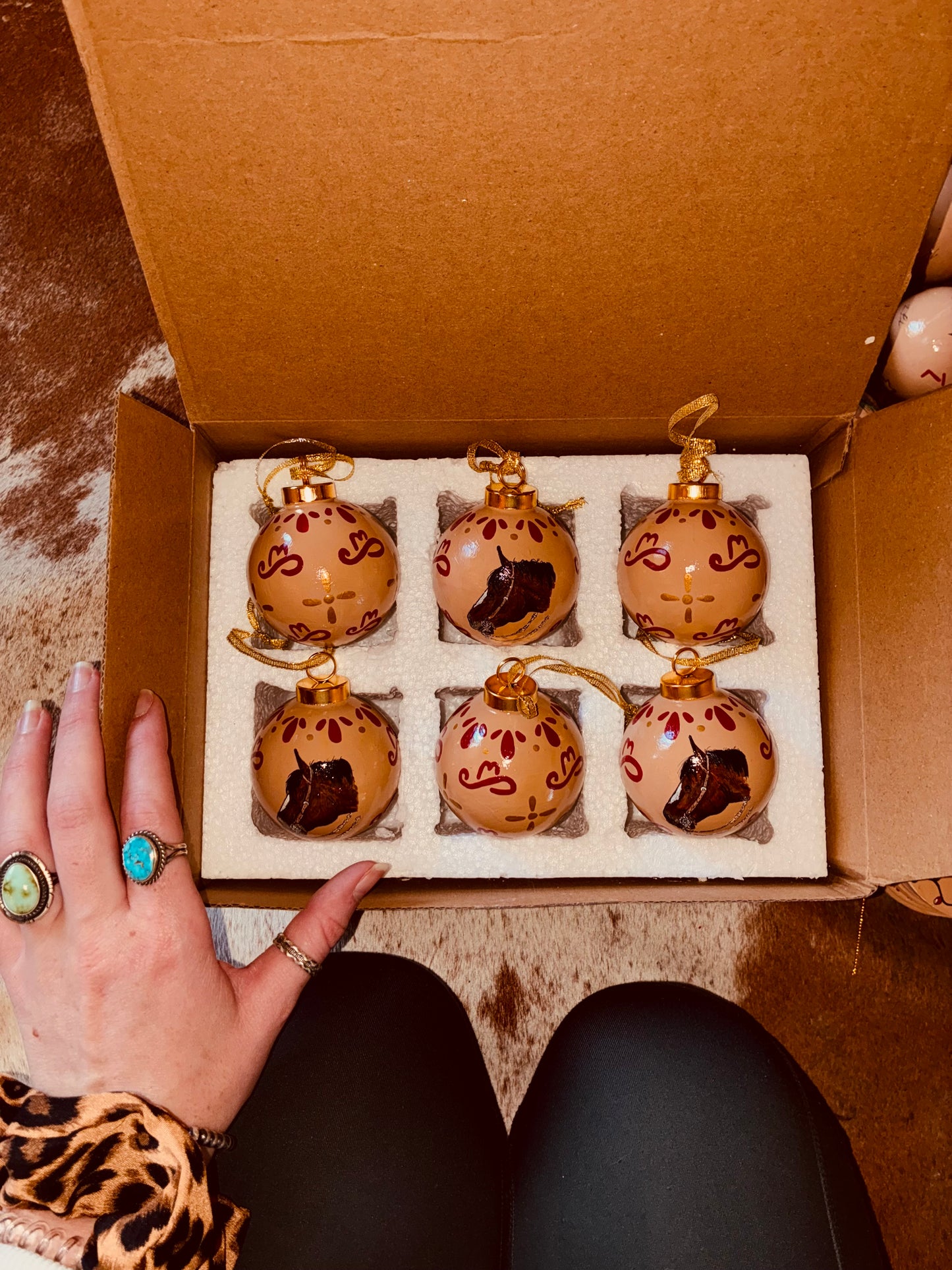 Matching Set of 6 Handpainted Ceramic Ornaments