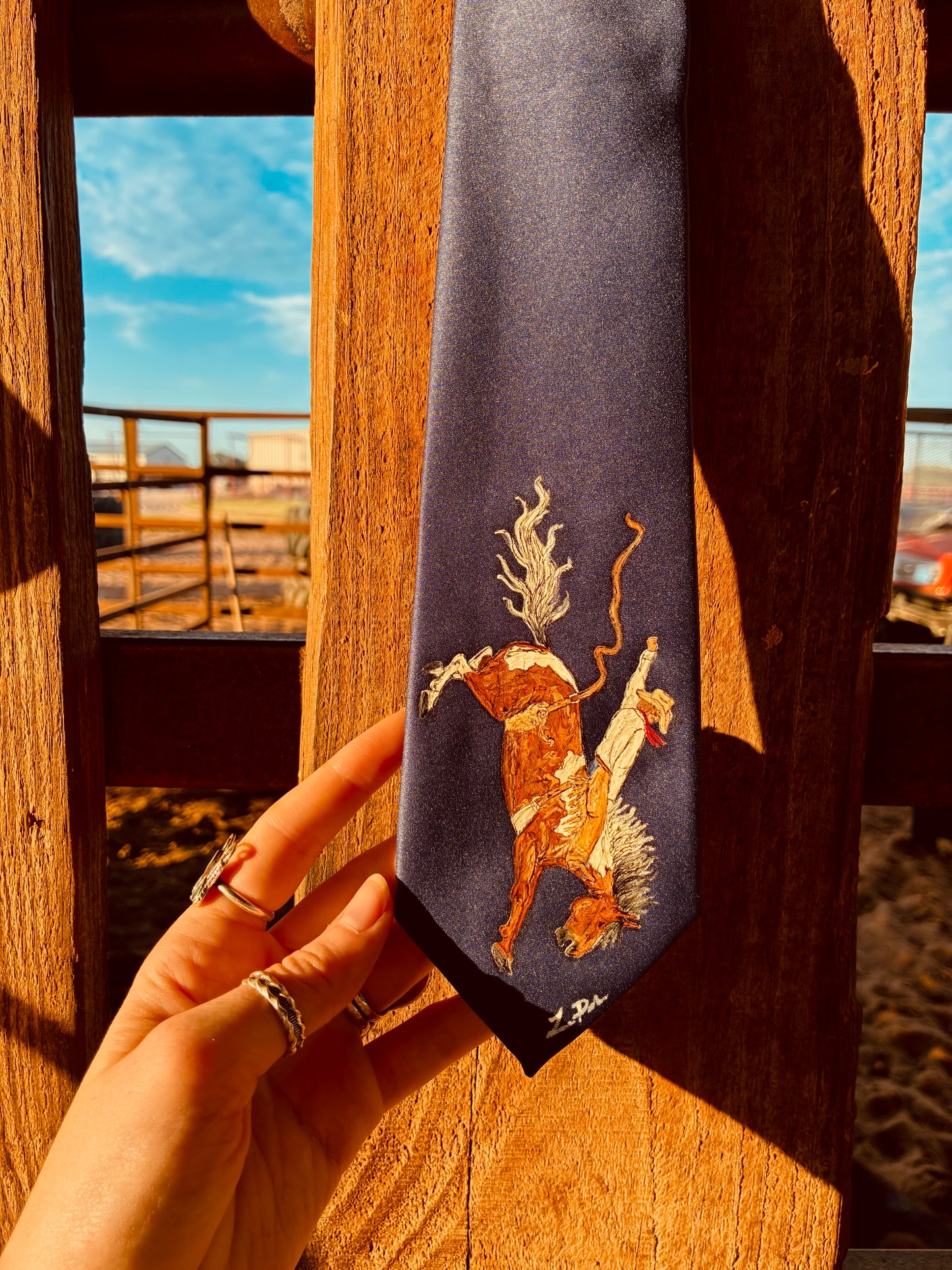 Western Blue Handpainted Necktie