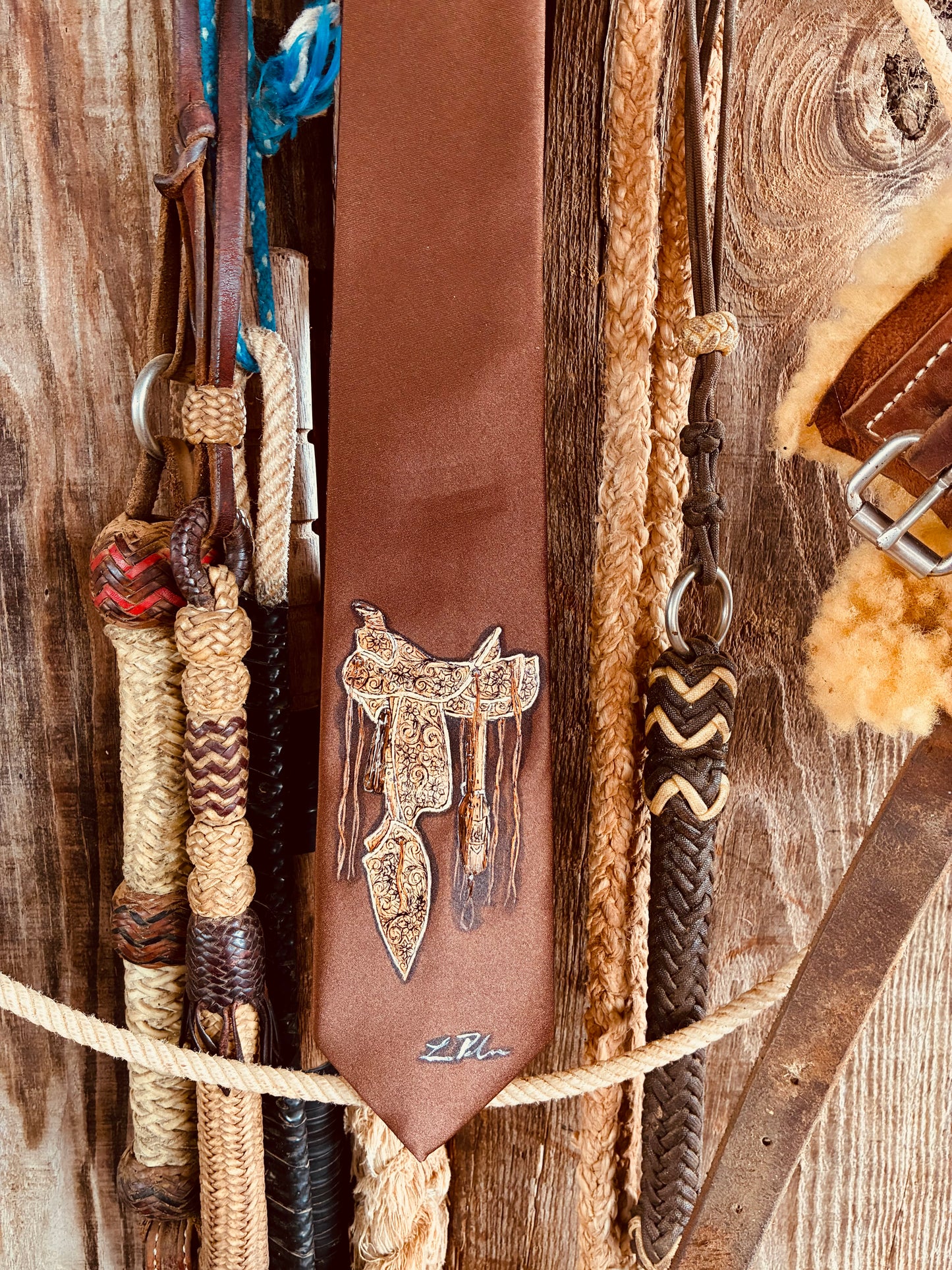 Buckaroo Brown Handpainted Necktie