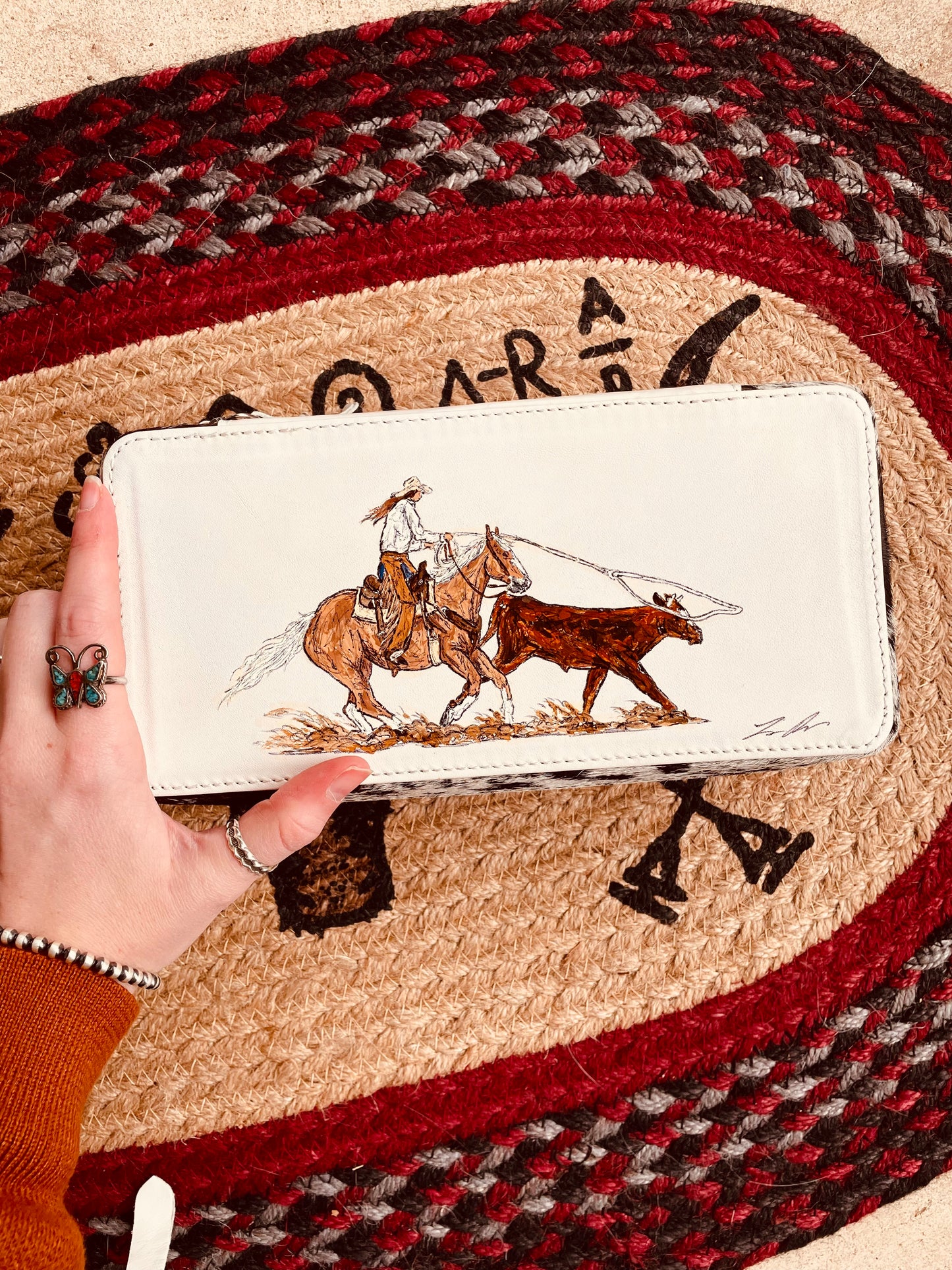 Cowgal Ropes Handpainted Cowhide Case
