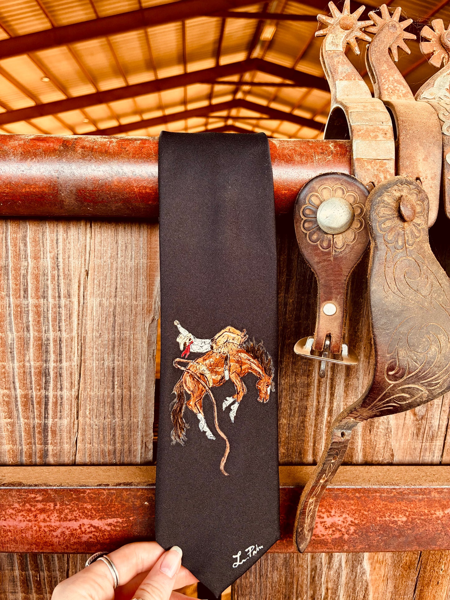 Western Black Handpainted Necktie