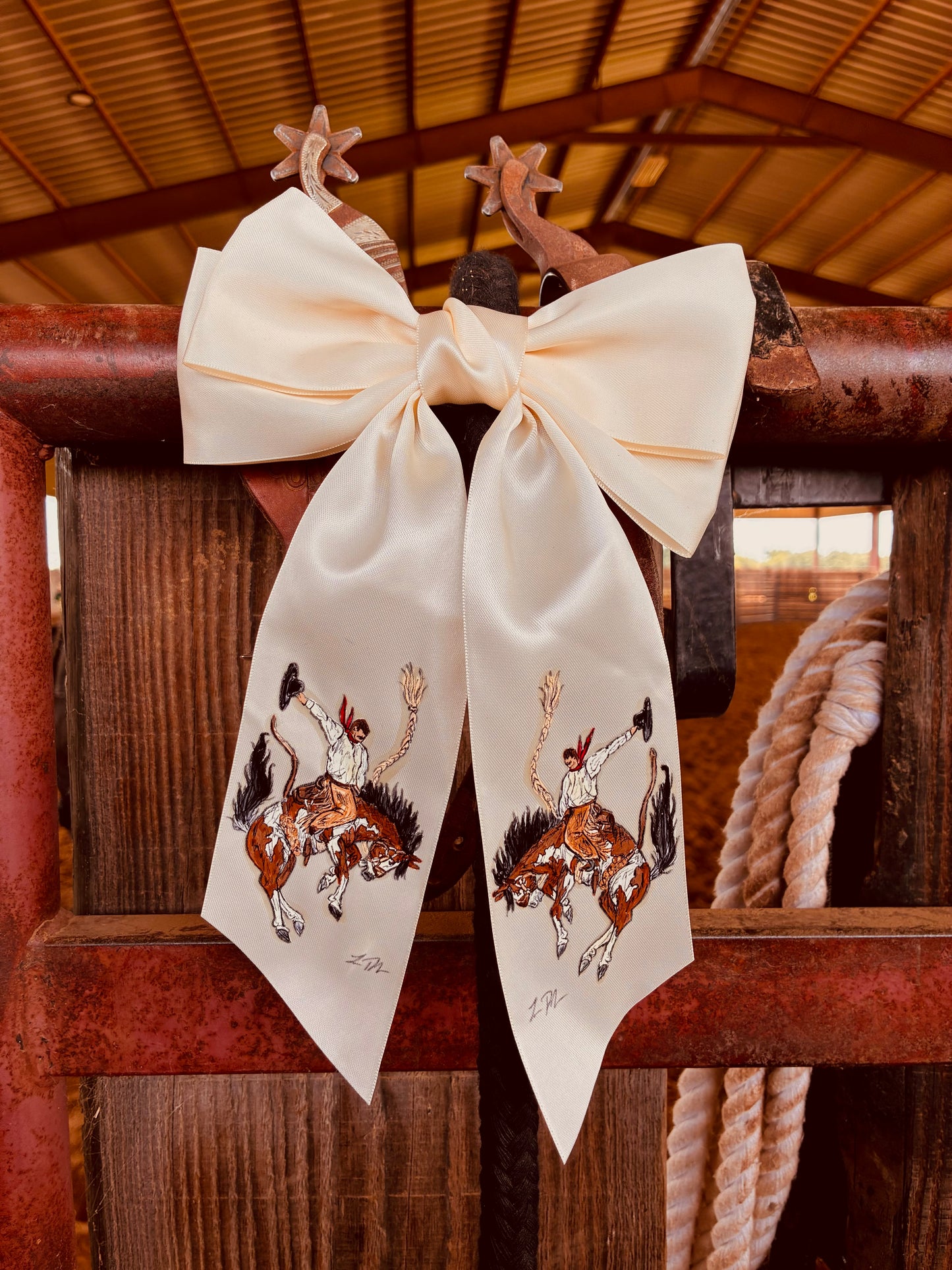 Paint Bronc White HANDPAINTED Hairbow