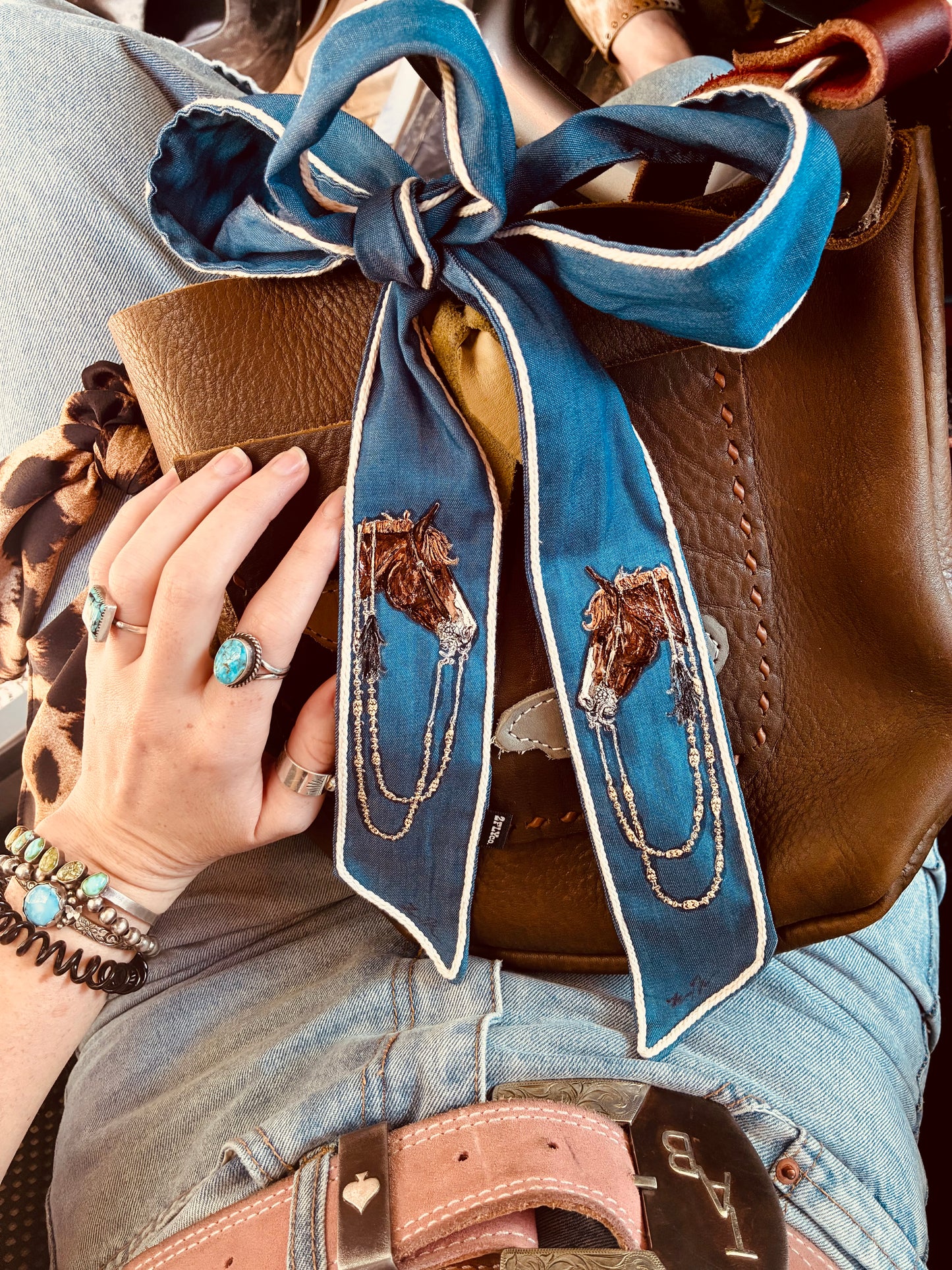 Belle Denim HANDPAINTED Twilly