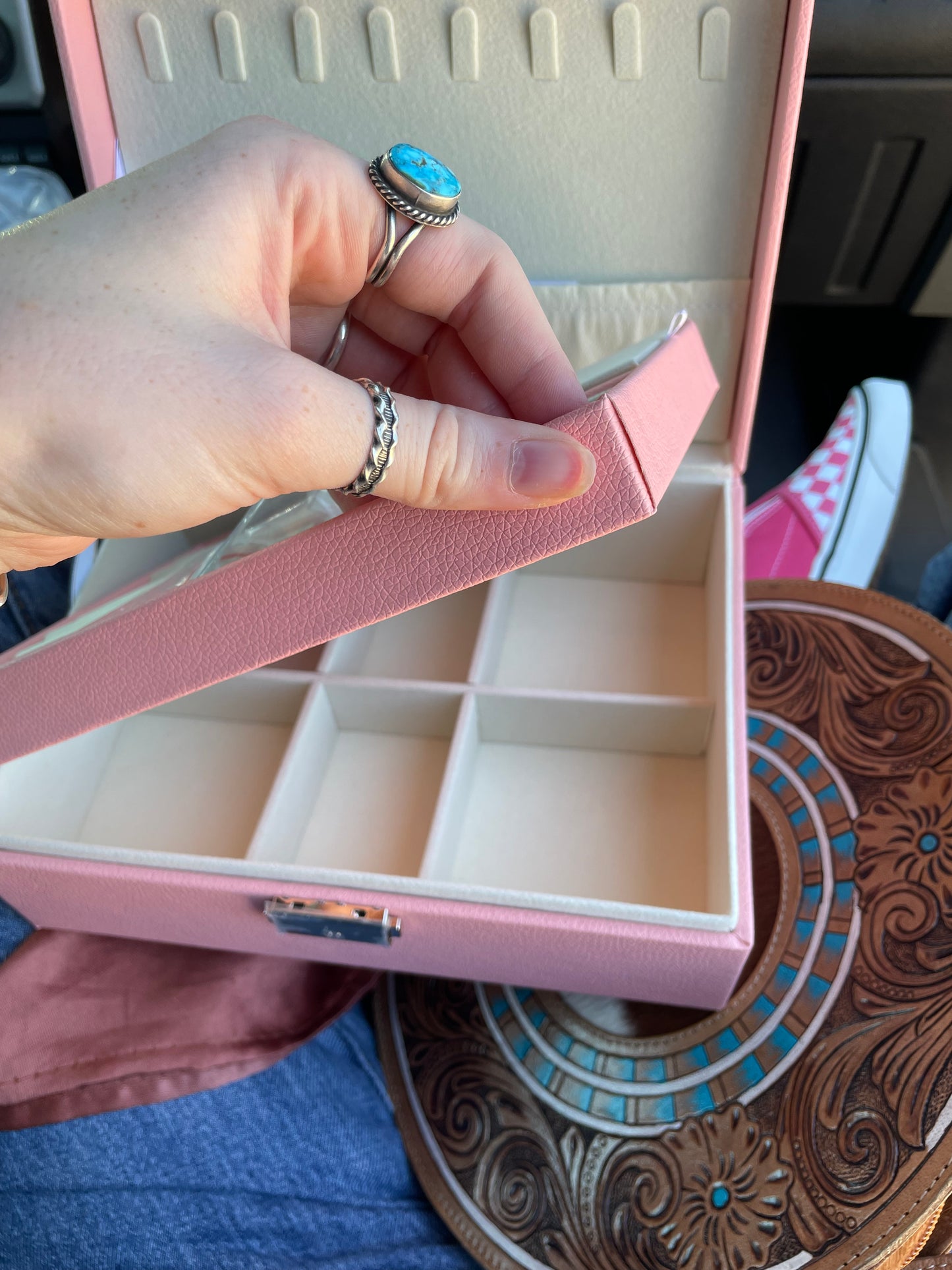 Turquoise & Silver XL Pink Jewelry Box
