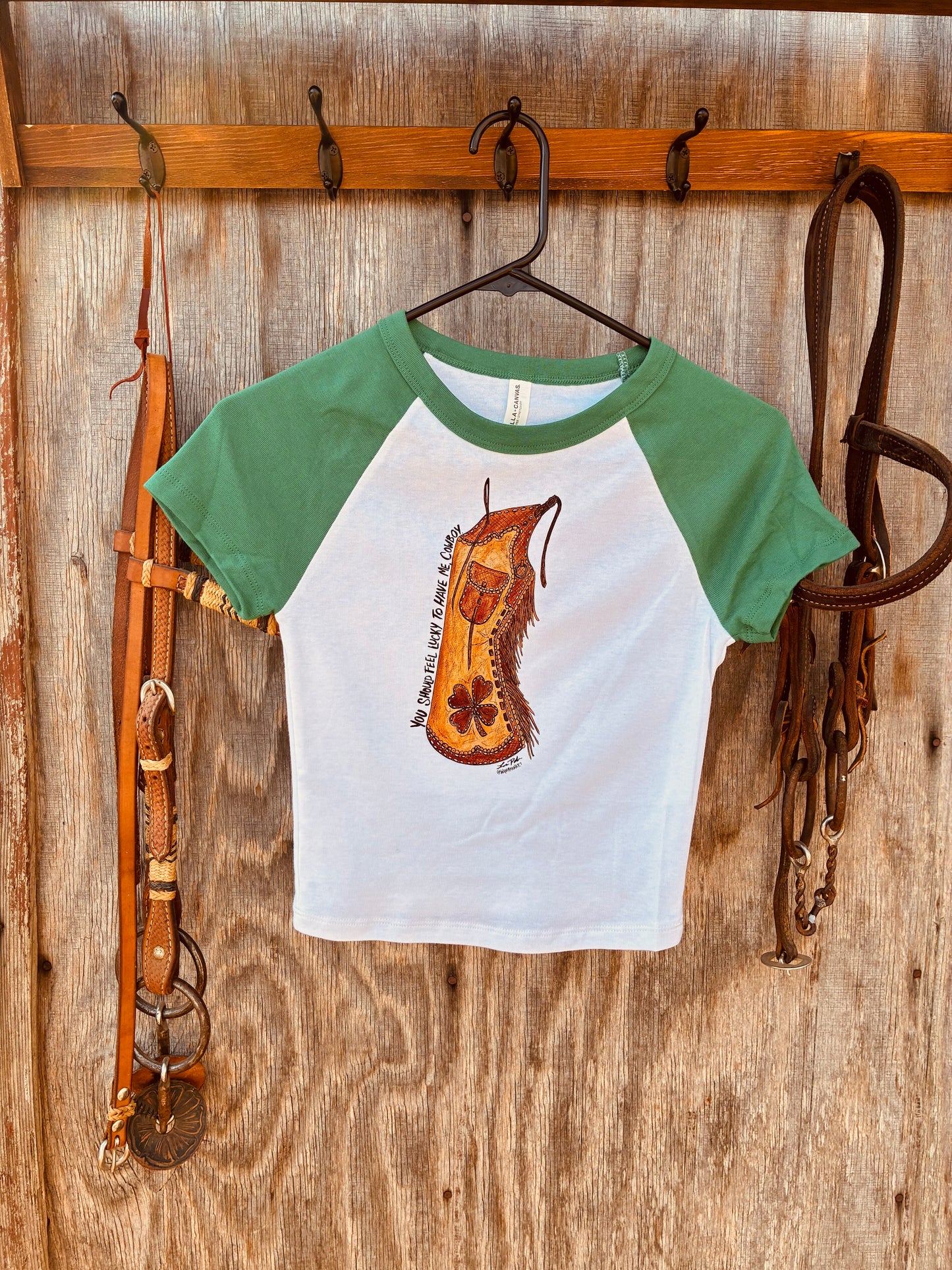 Lucky Cowboy Green Baby Tee