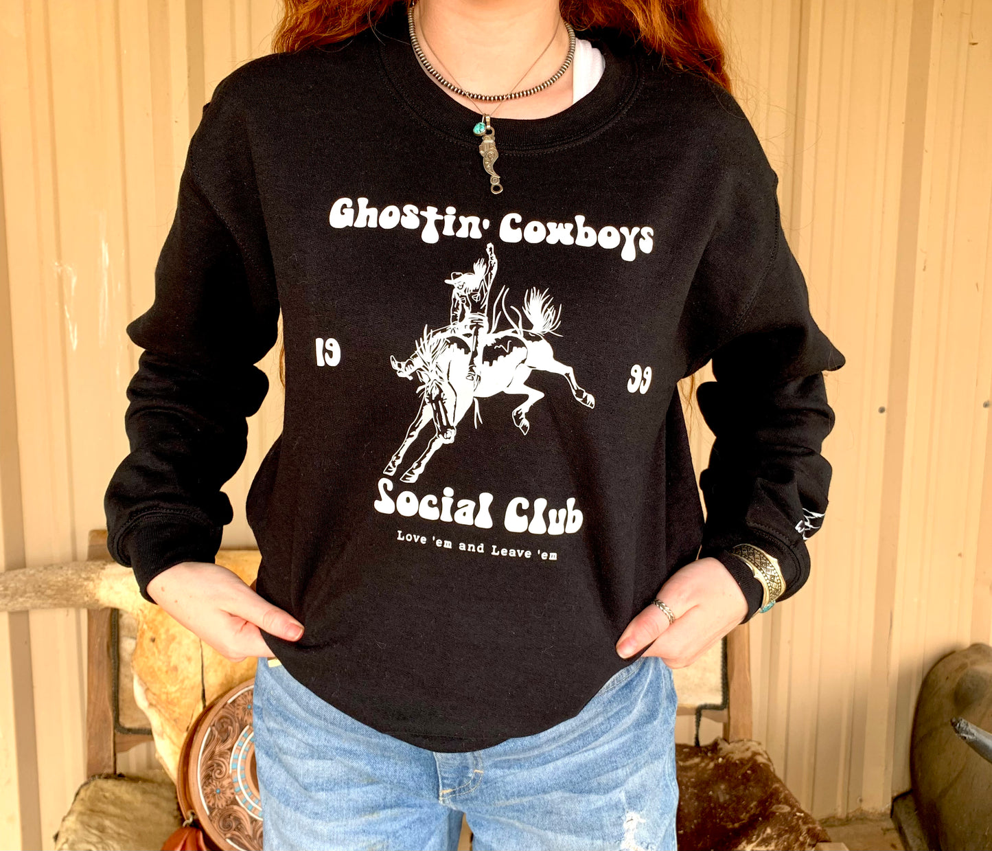 Black Ghostin’ Cowboys Crewneck