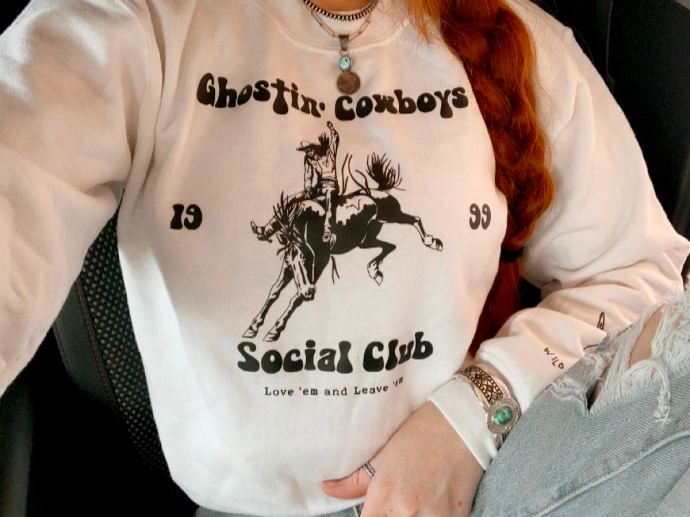 White Ghostin’ Cowboys Crewneck
