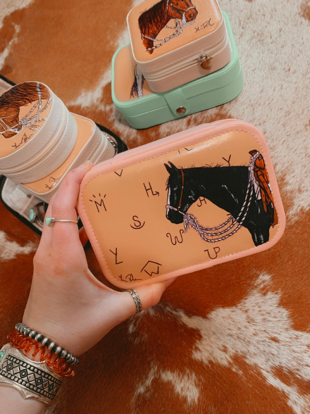 Large Black Horse Pink Jewelry Case