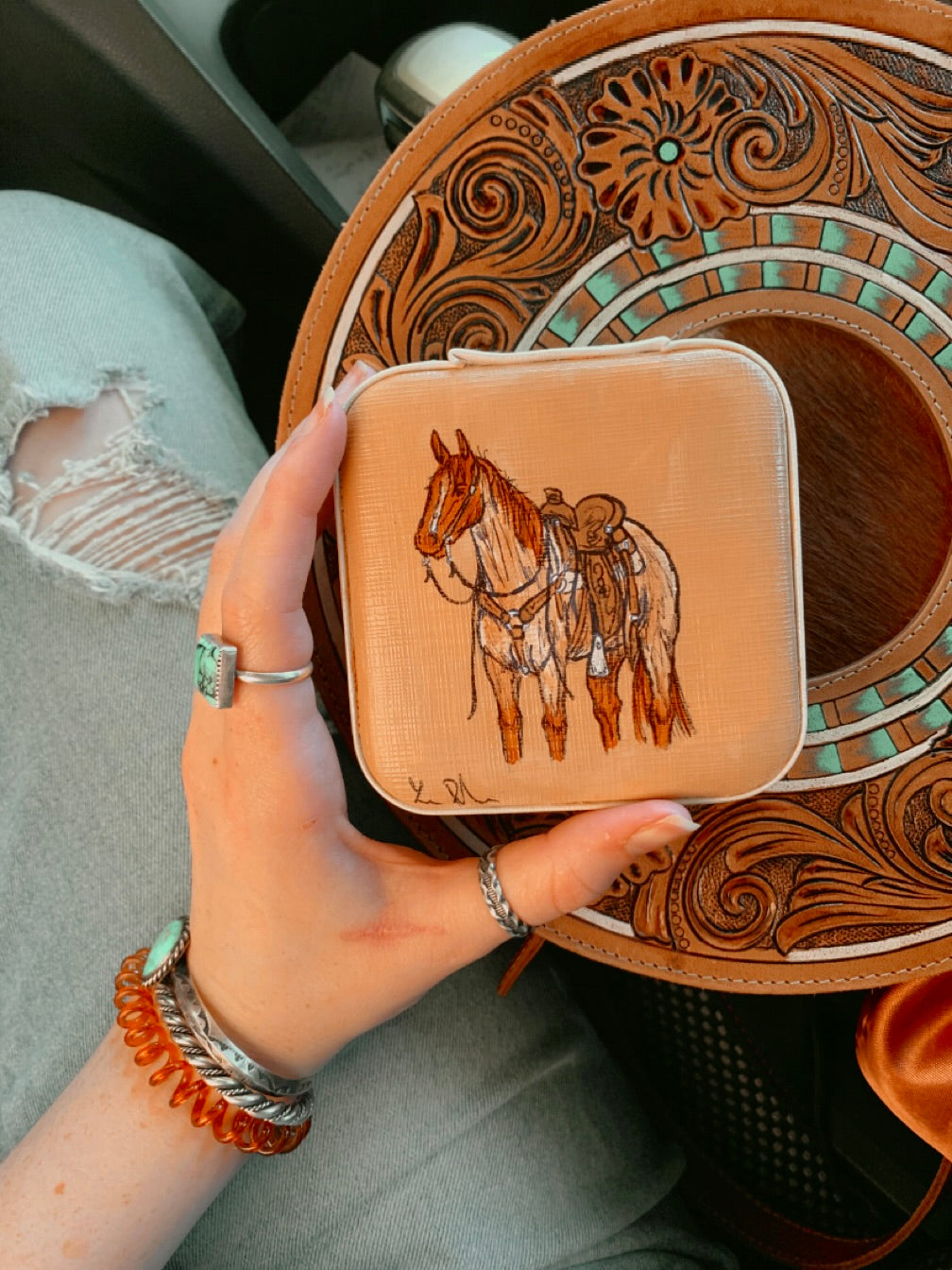 Red Roan Mirror Mini Jewelry Case
