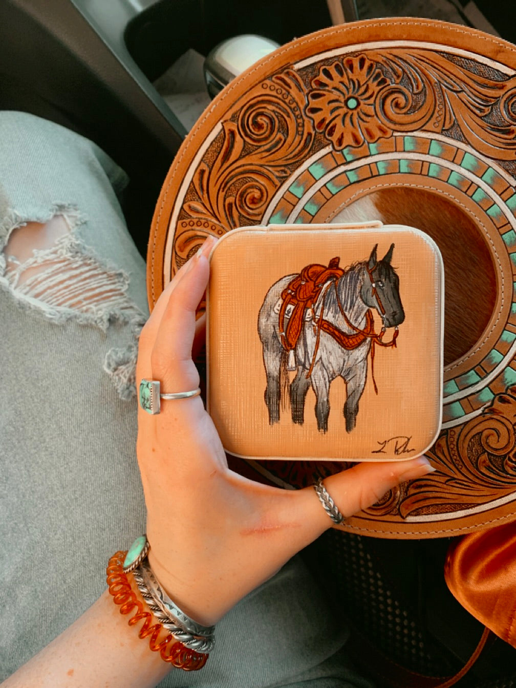 Blue Roan Mirror Mini Jewelry Case