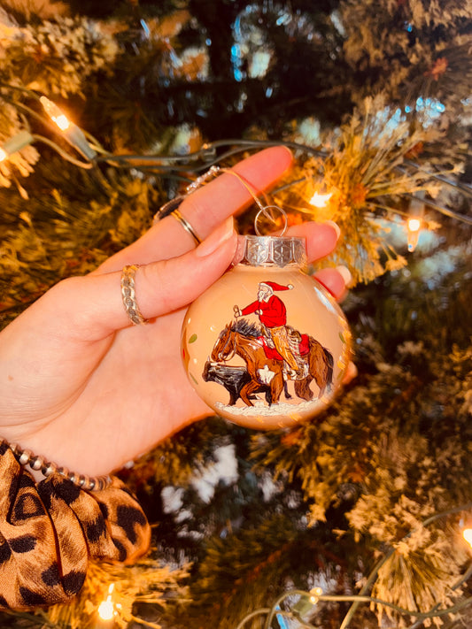 Santa Cowhorse Small HANDPAINTED Ornament