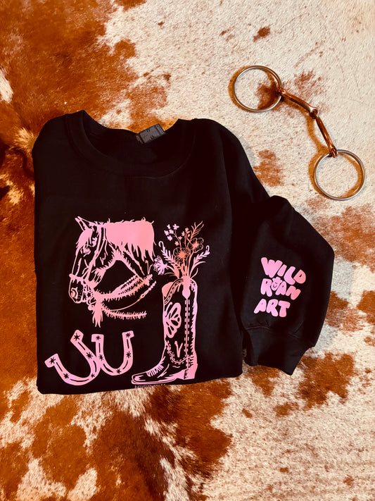 Cowgal Vibes Black Crewneck Pink Vinyl