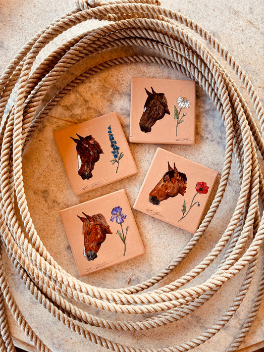 Texas Bouquet Square Handpainted Coasters