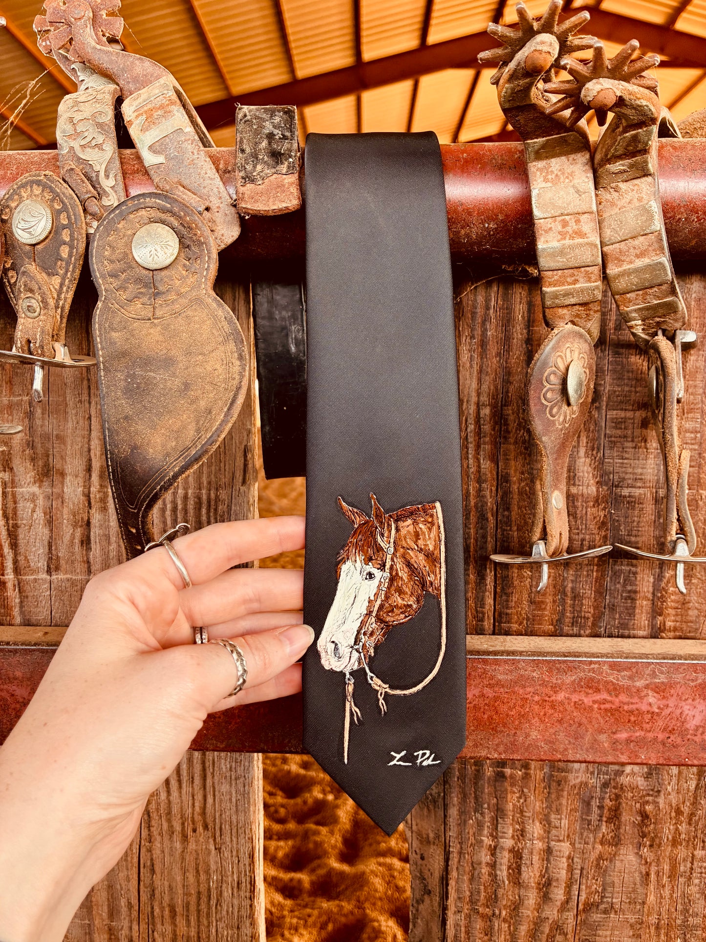 Frances Skinny Black Handpainted Necktie