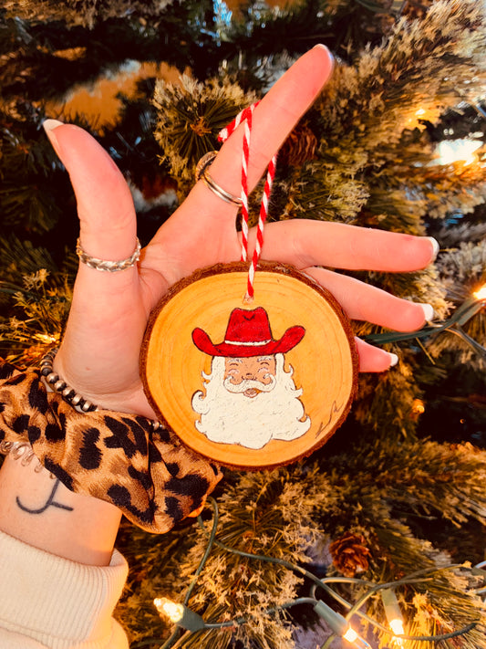 Cowboy Santa Wood Ornament