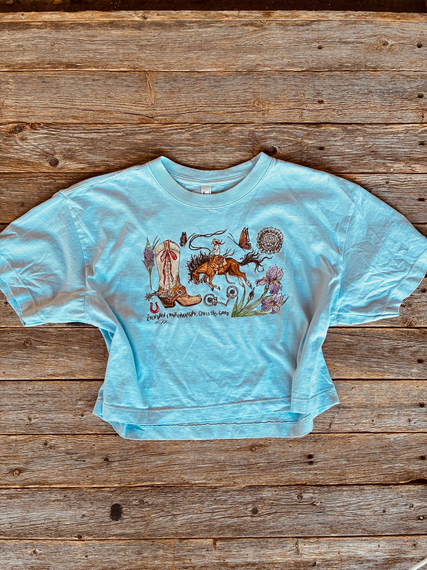 God Is Still Good Cotton Cropped Tee Medium