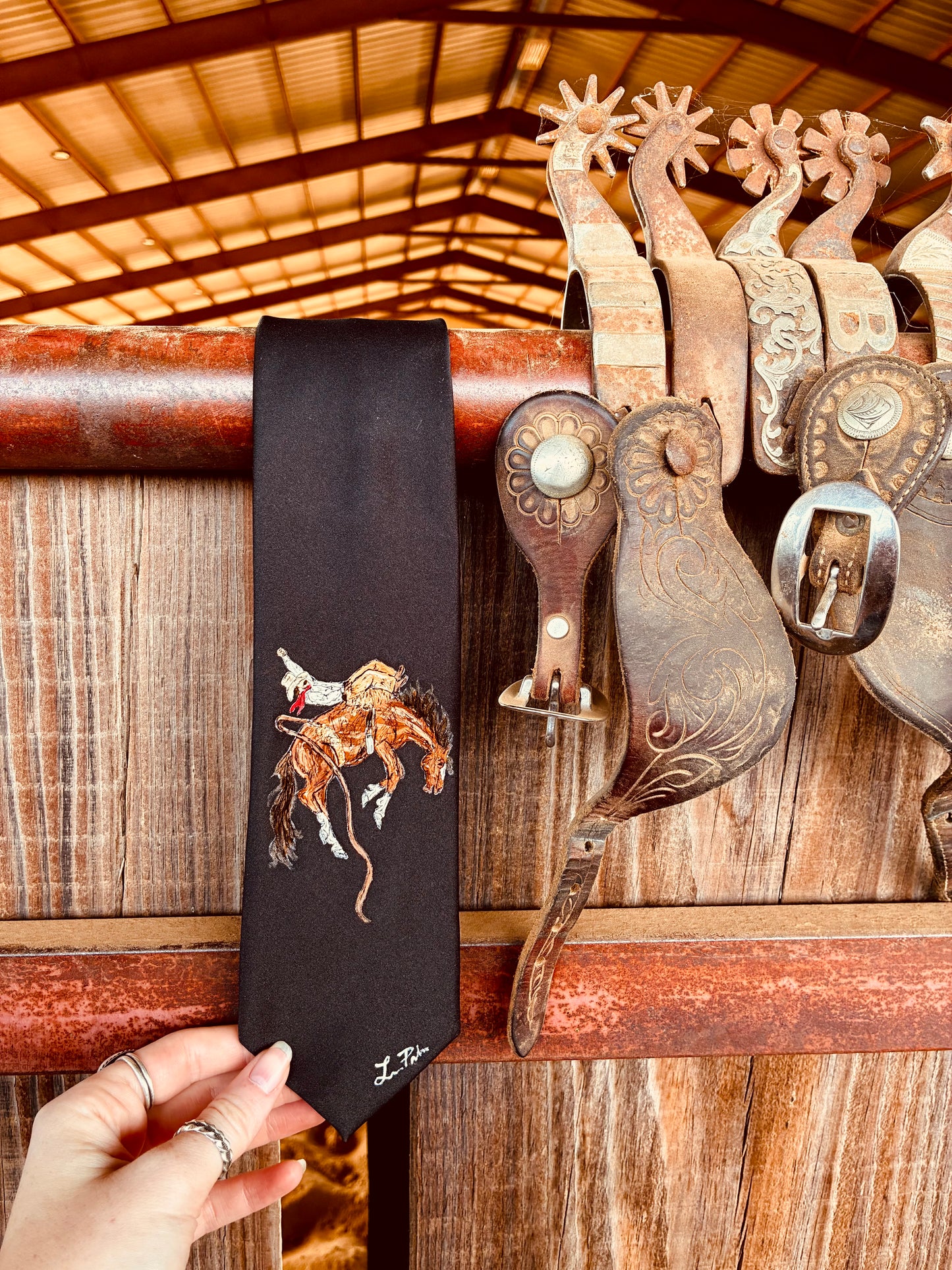 Western Black Handpainted Necktie