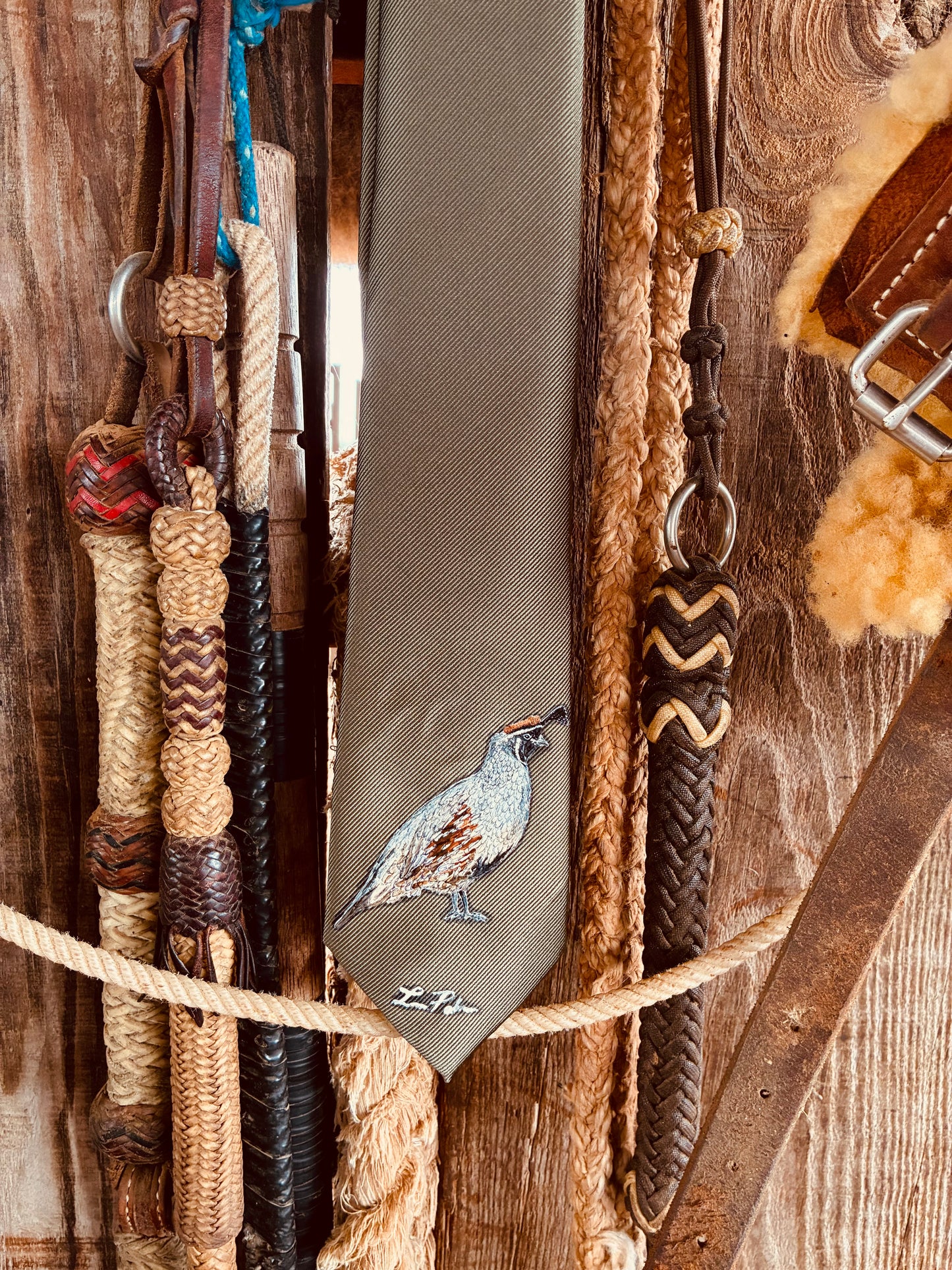 Quail Green Handpainted Necktie