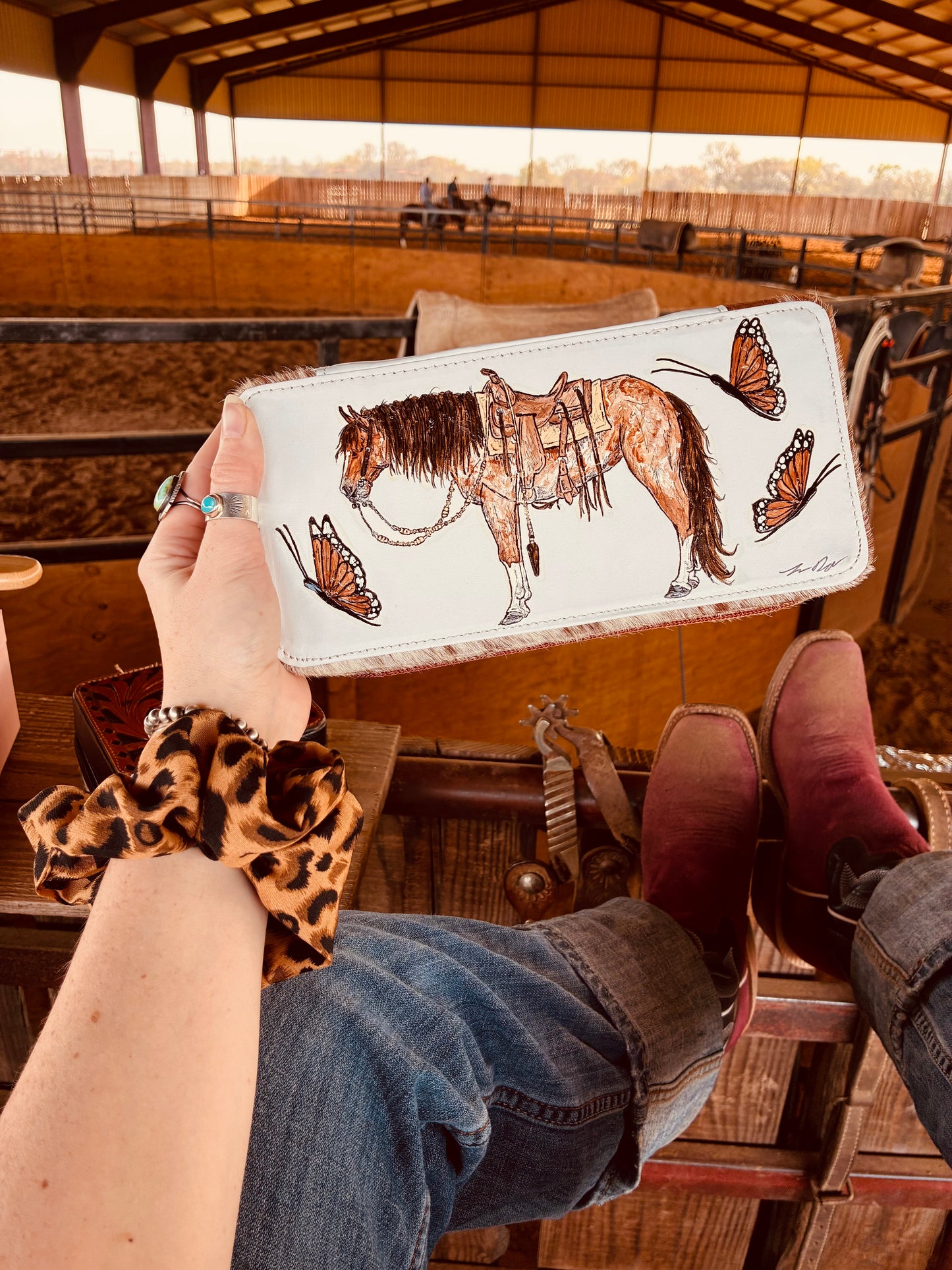 Roans and Butterflies Handpainted Cowhide Case