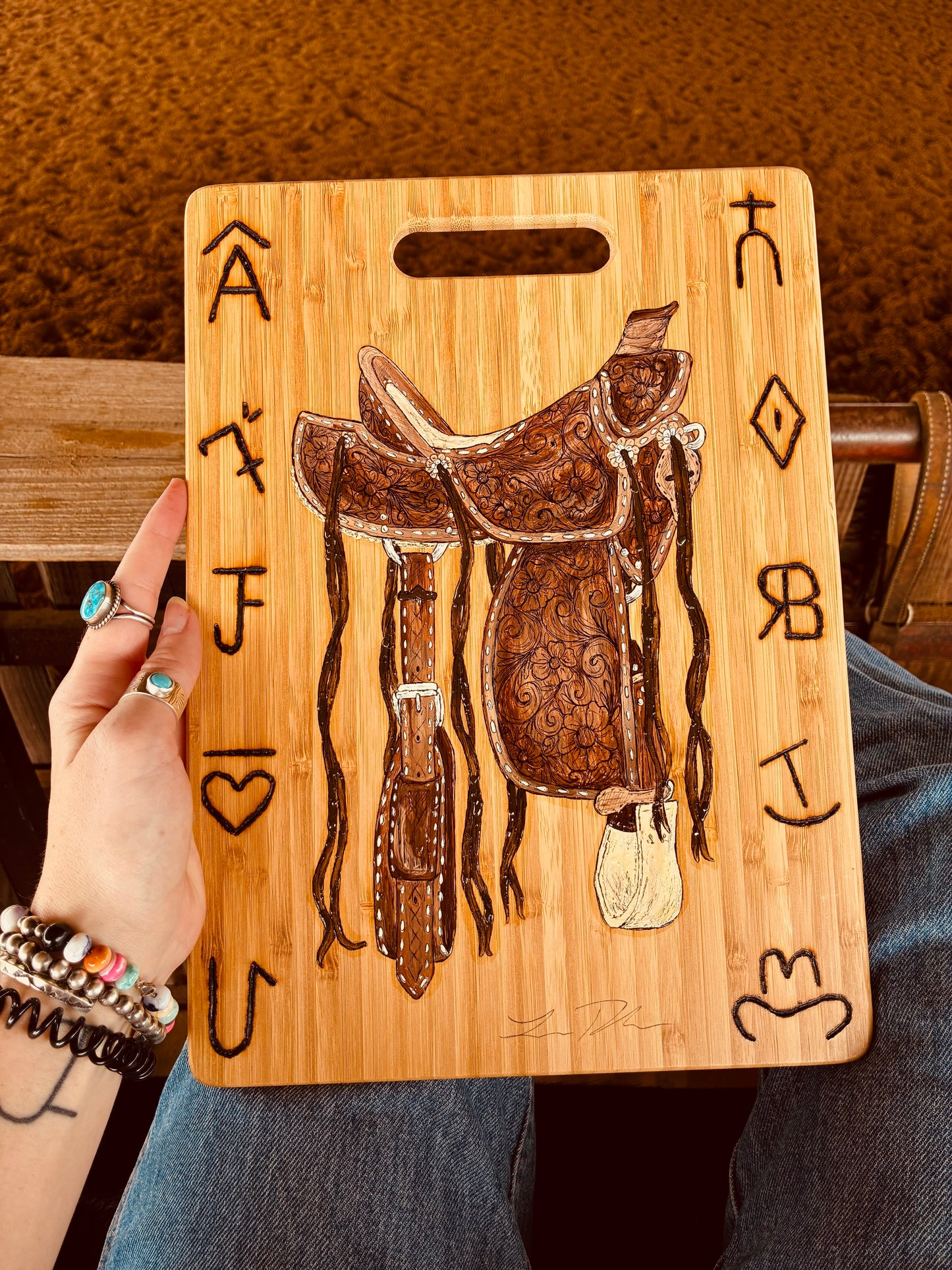 Saddle Up Handpainted Cutting Board
