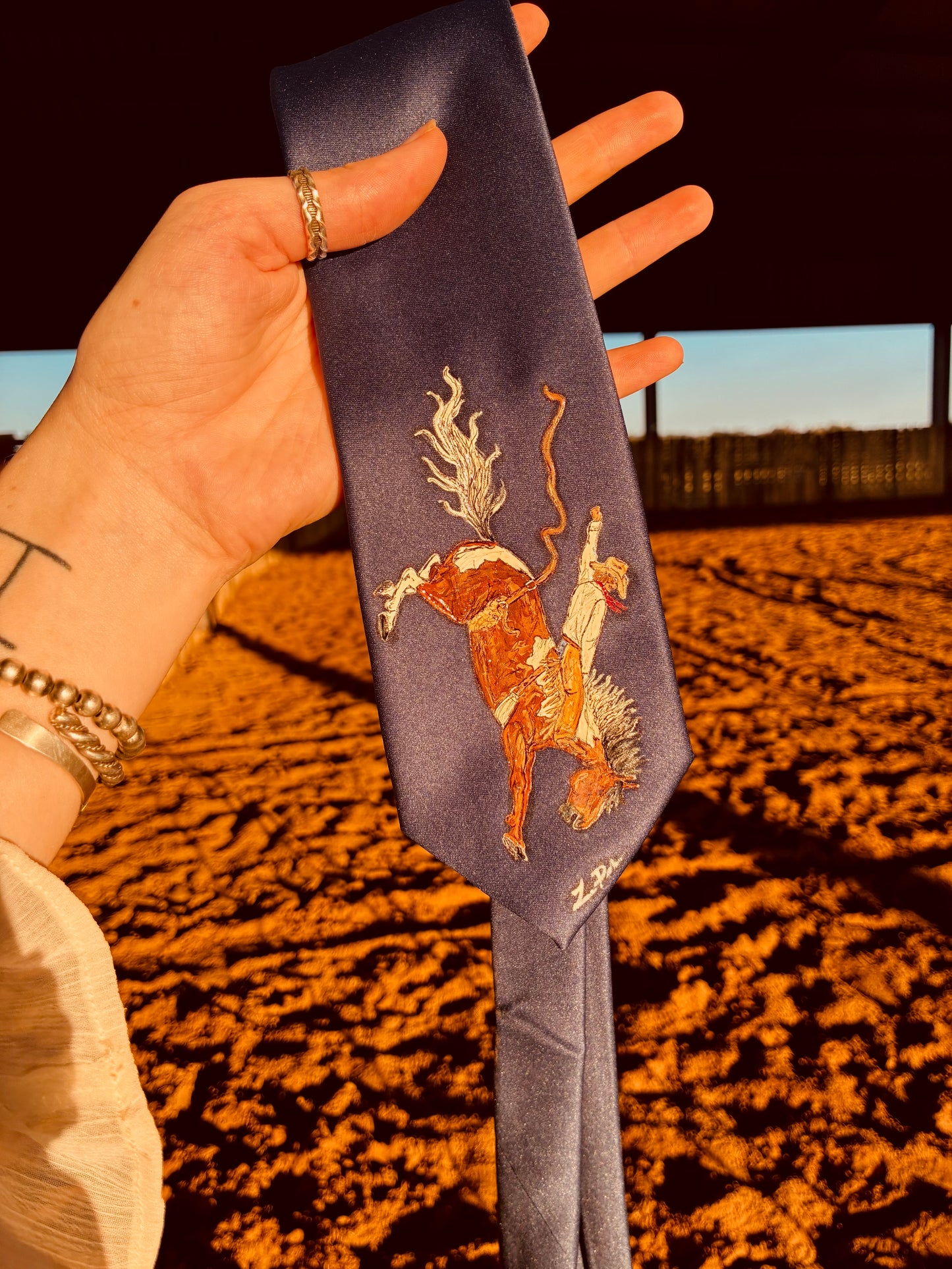 Western Blue Handpainted Necktie