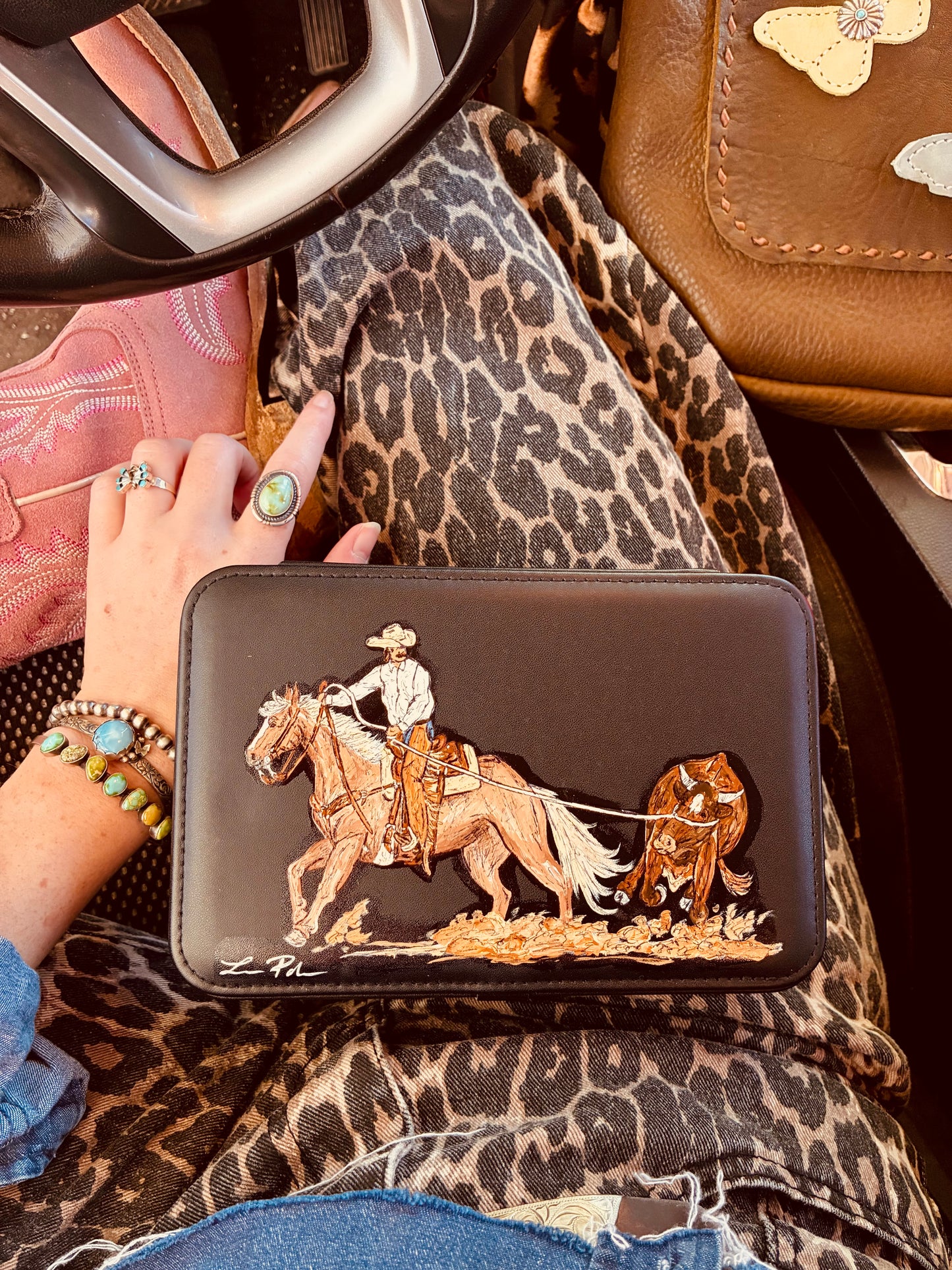 Drag Em Black Handpainted Large Case