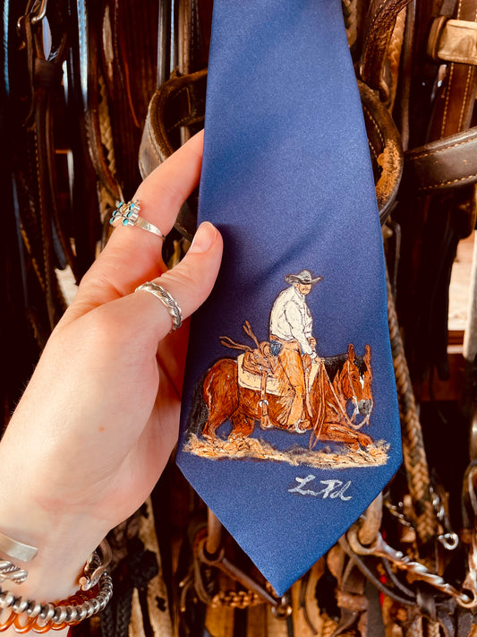My Dad’s a Horse Trainer Handpainted Blue Necktie