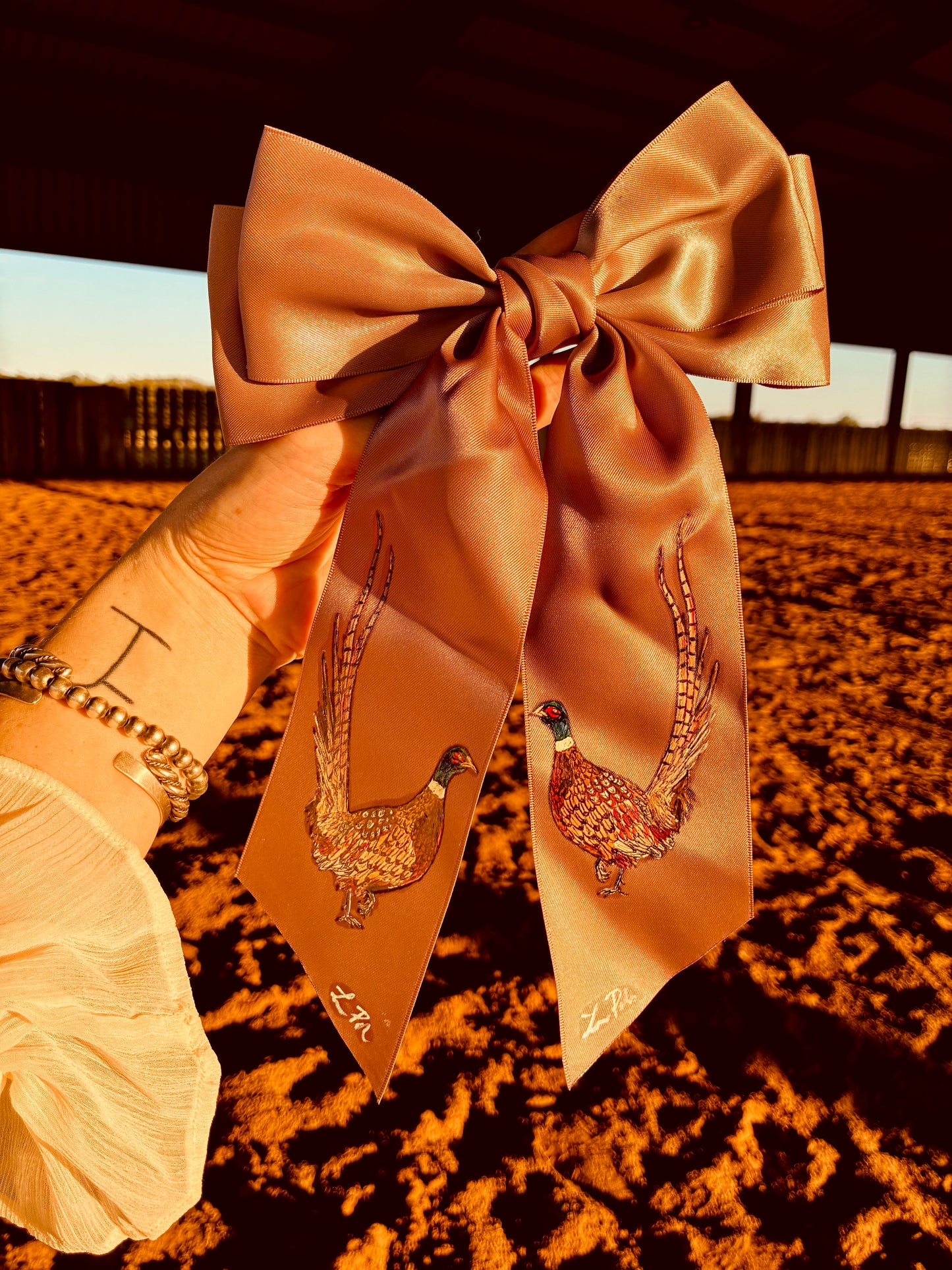 Pheasant Mauve HANDPAINTED Hairbow