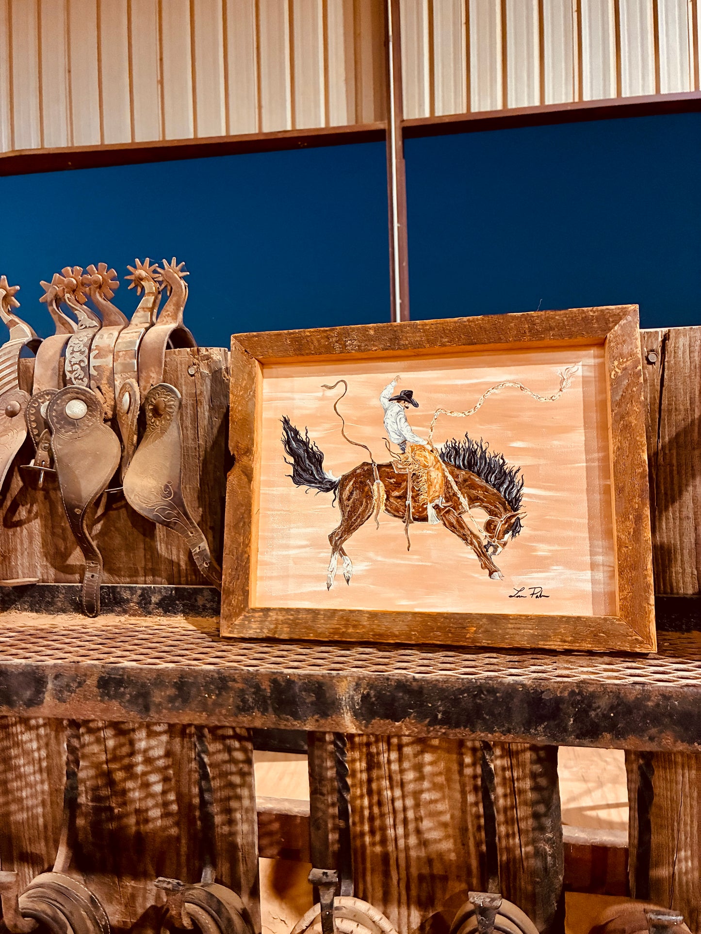 Bronc Daze Painted Canvas in Handmade Barn Wood Frame