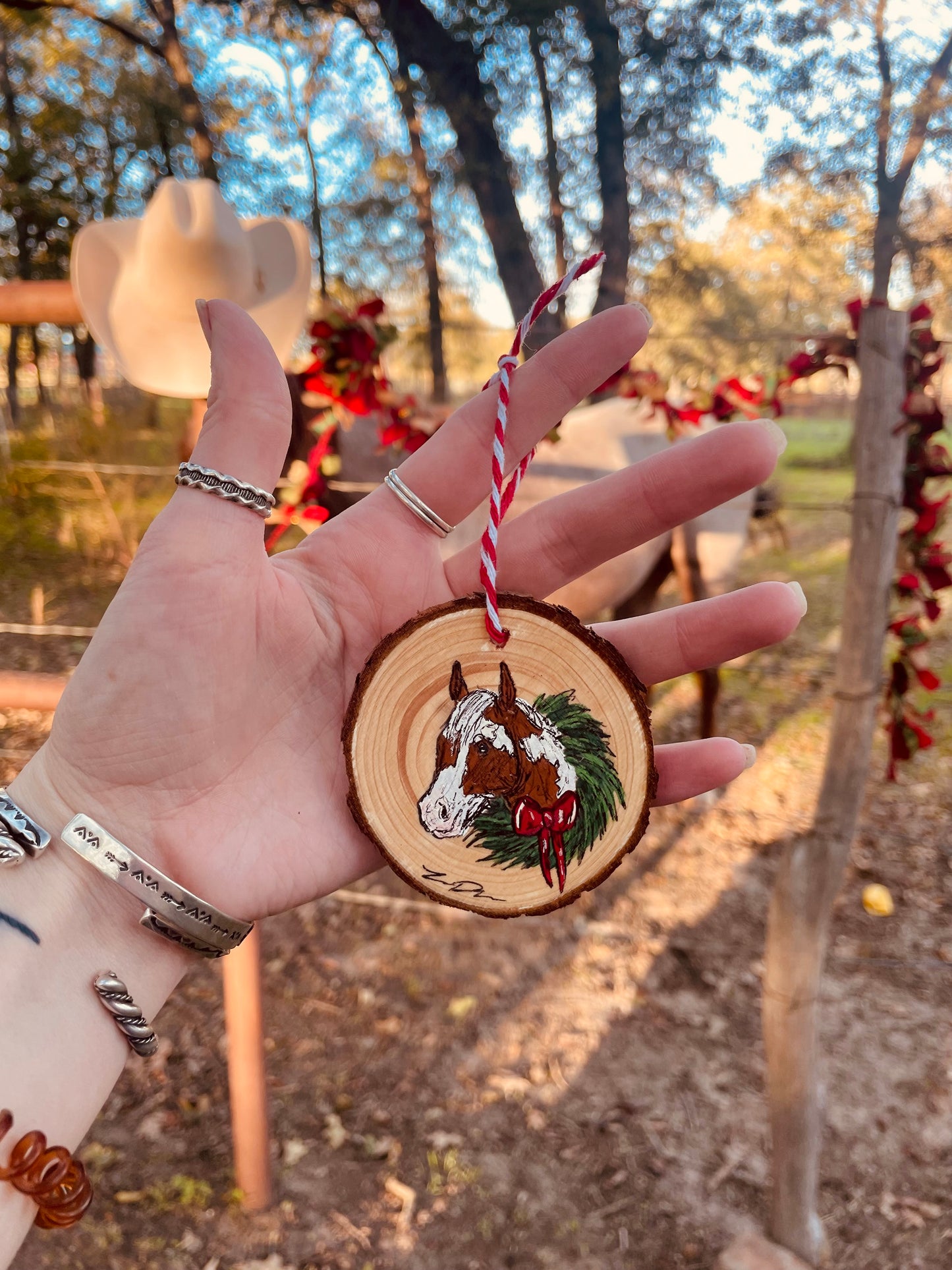 Wreath Hanpainted Wood Ornament