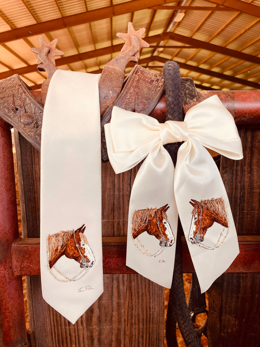 Pretty Pony Handpainted Necktie And Bow
