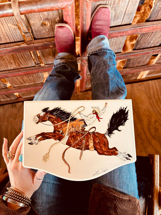 Cowgals Love Broncs Too HANDPAINTED Wooden Jewelry Music Box