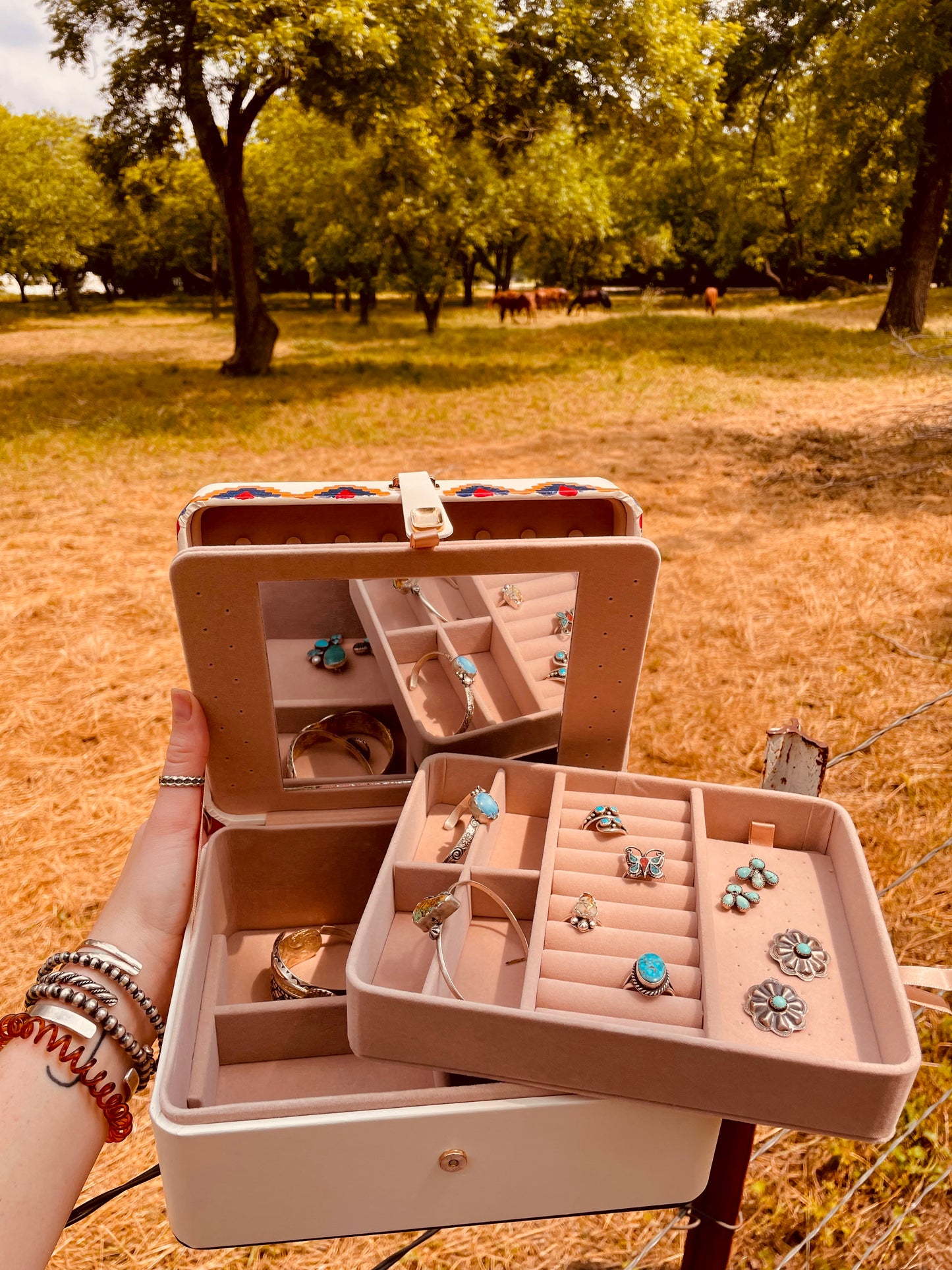 Wild West White XL Handpainted Jewelry Box