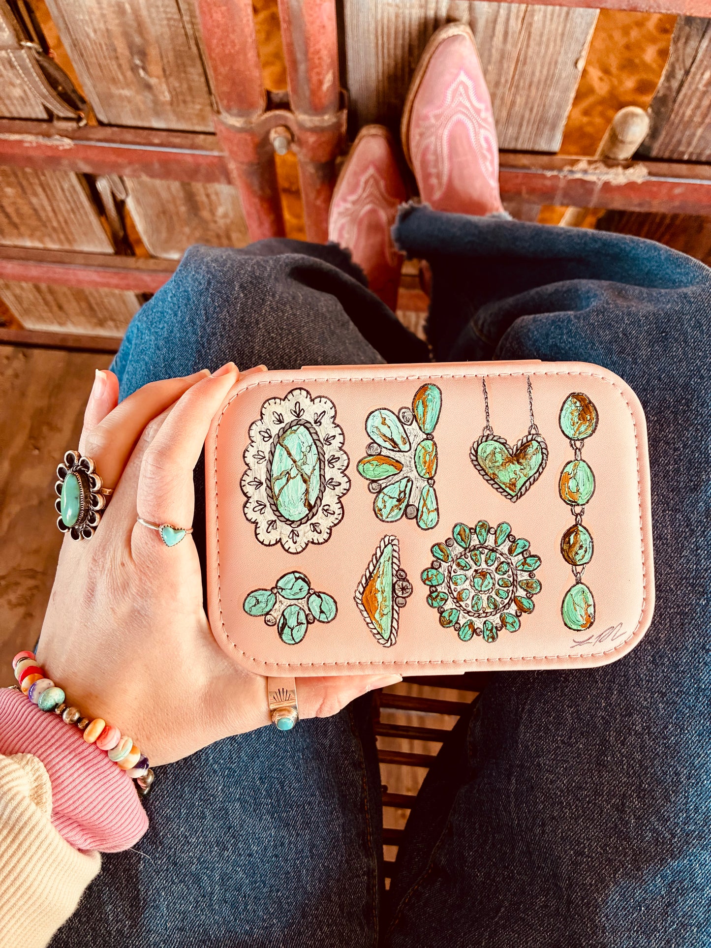 Turquoise Jewels Pink Medium Jewelry Case