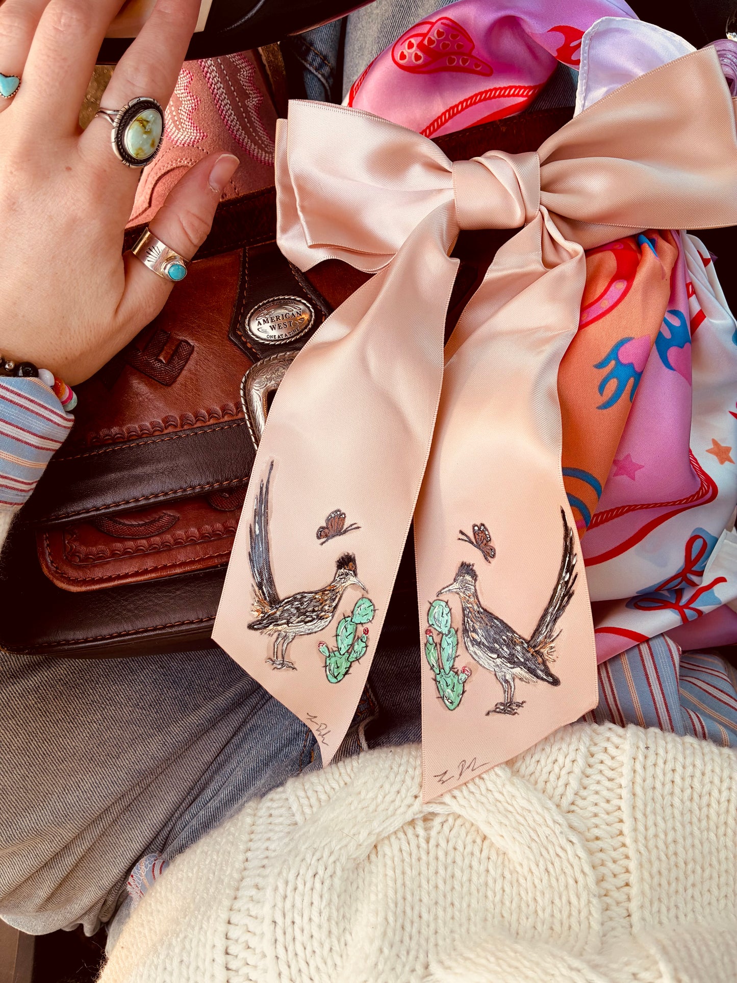 Roadrunner Baby Pink HANDPAINTED Hairbow