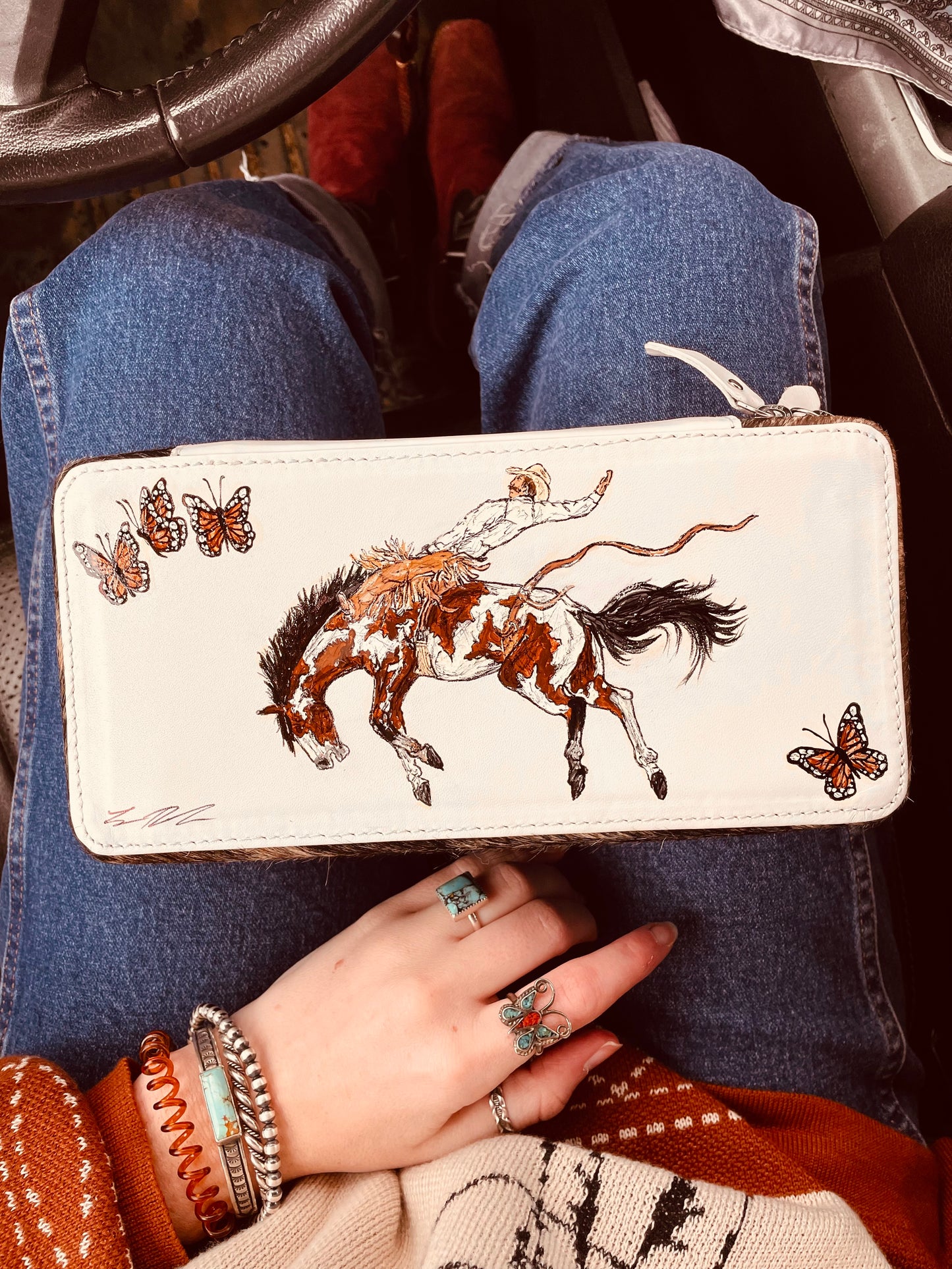 Broncs n Butterflies Cowhide Case