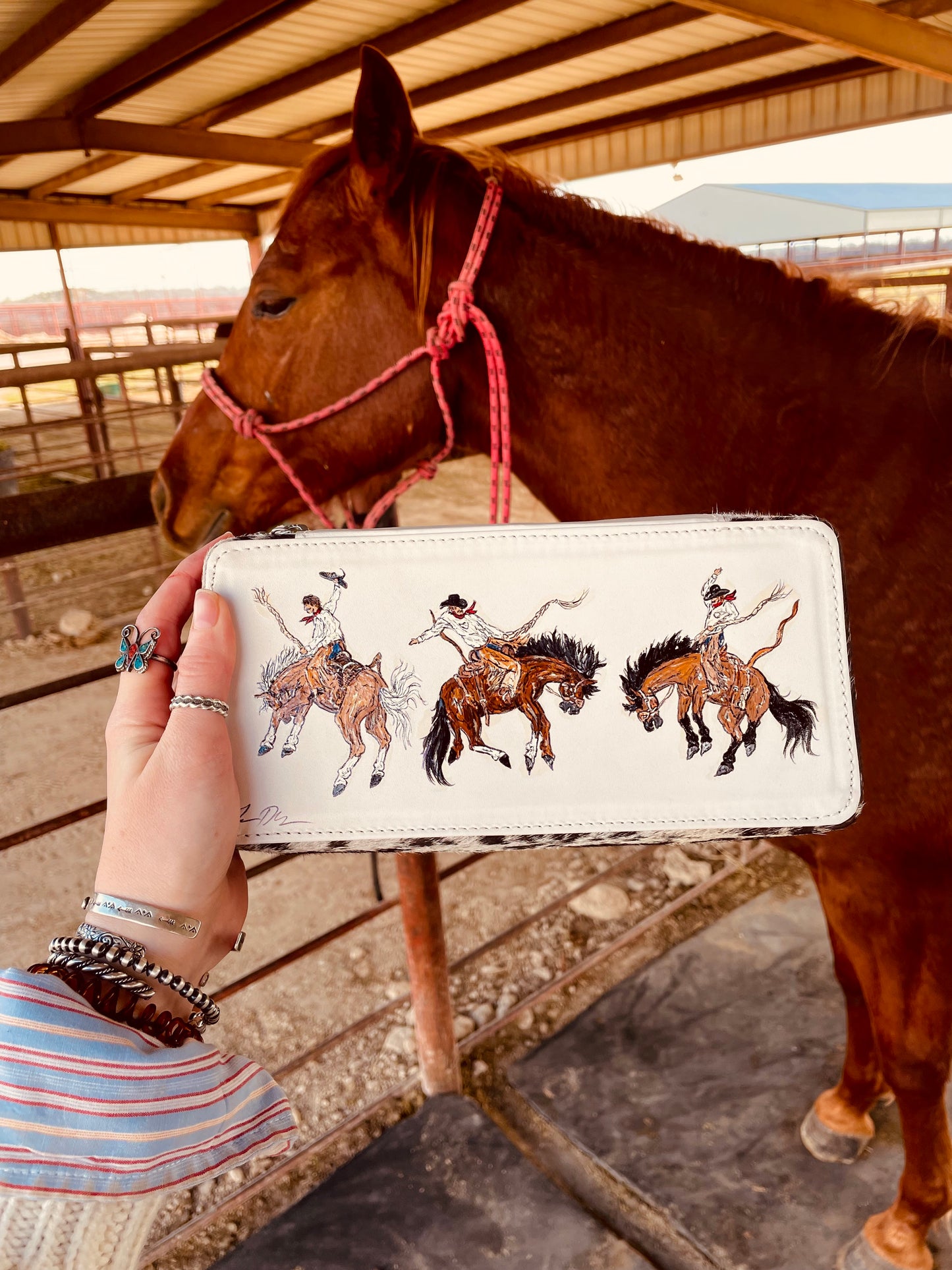 Buckin Broncs Handpainted Cowhide Case