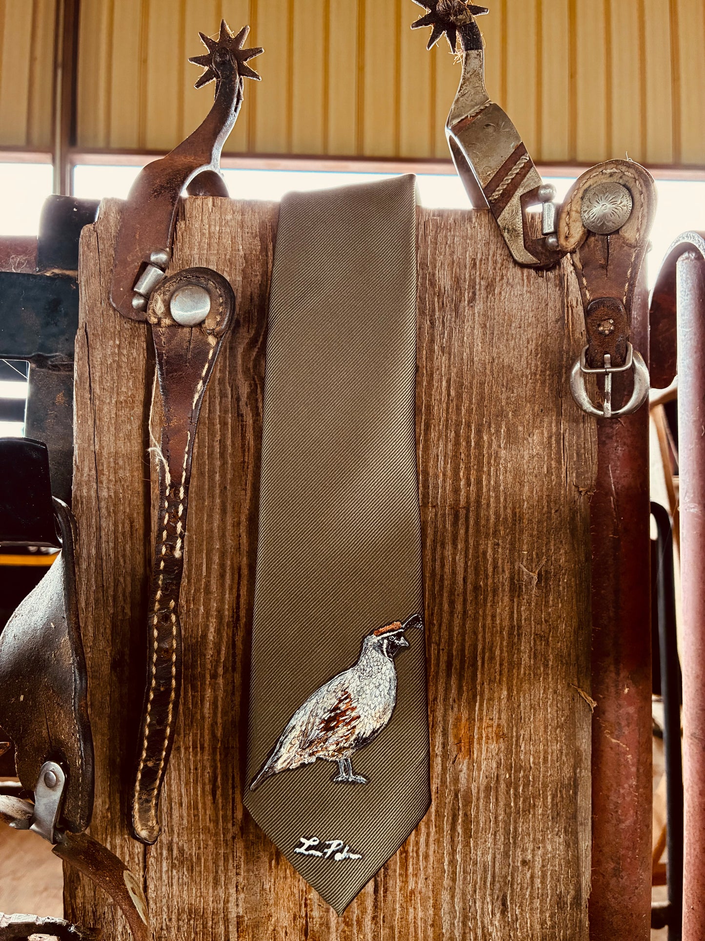 Quail Green Handpainted Necktie