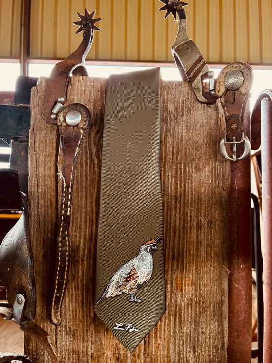 Quail Green Handpainted Necktie