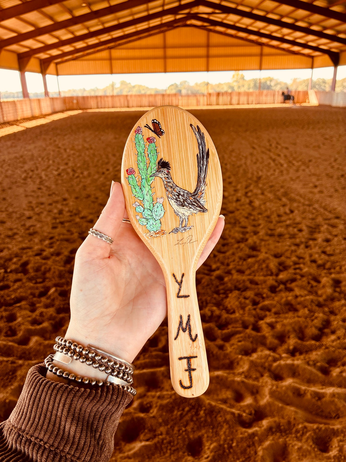 Roadrunner Handpainted Wooden Hairbrush