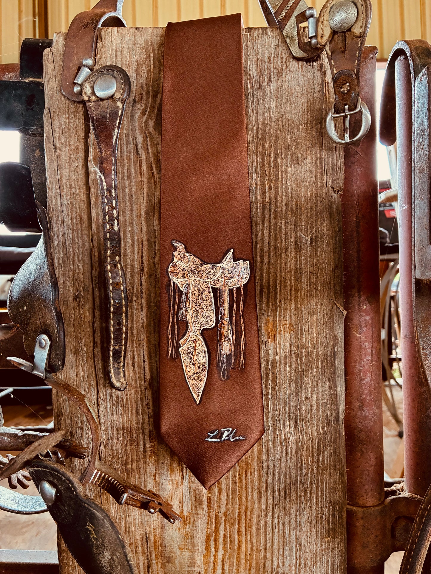 Buckaroo Brown Handpainted Necktie