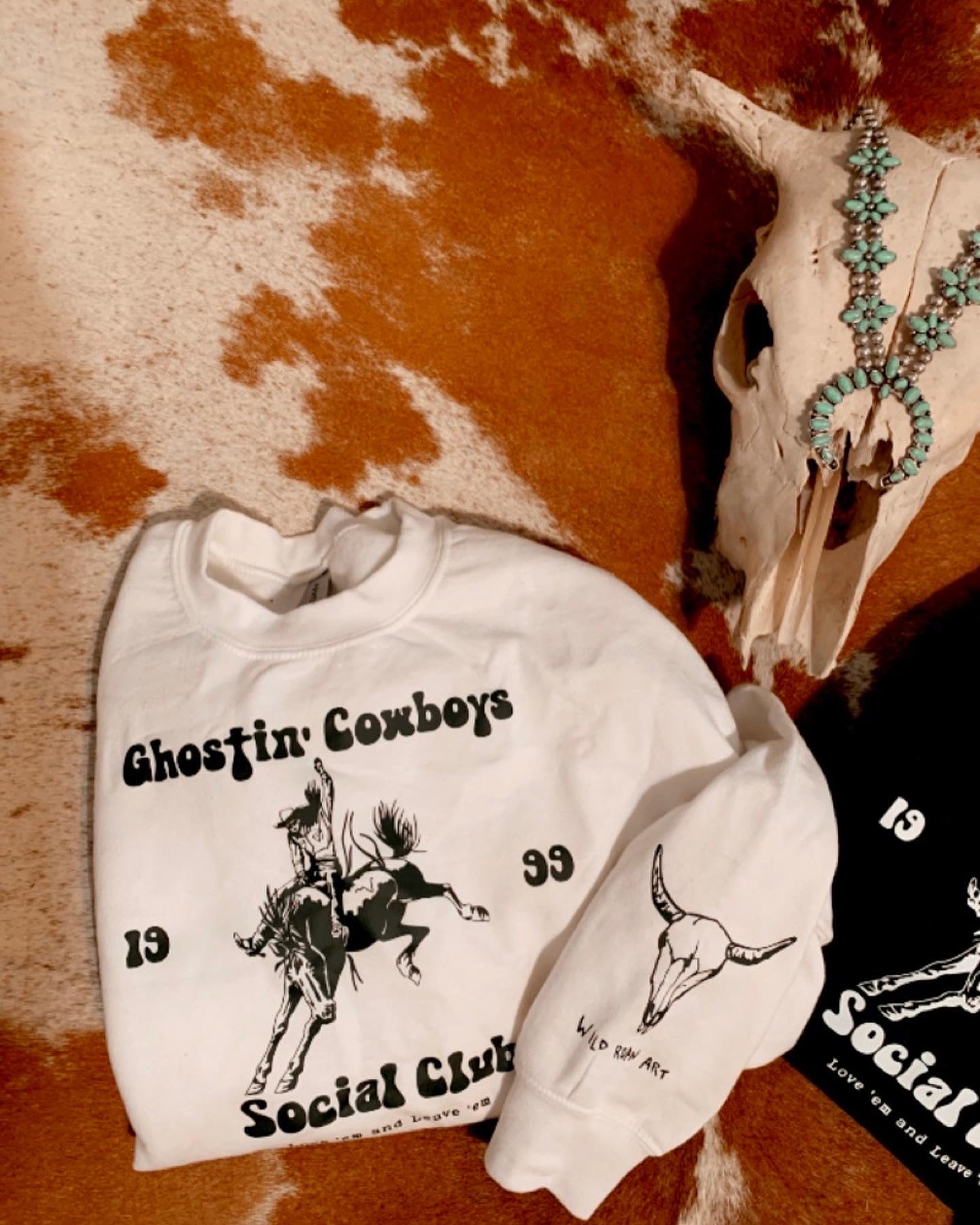 White Ghostin’ Cowboys Crewneck