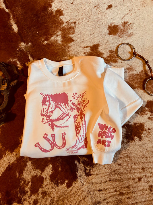 Cowgal Vibes White Crewneck Pink Vinyl