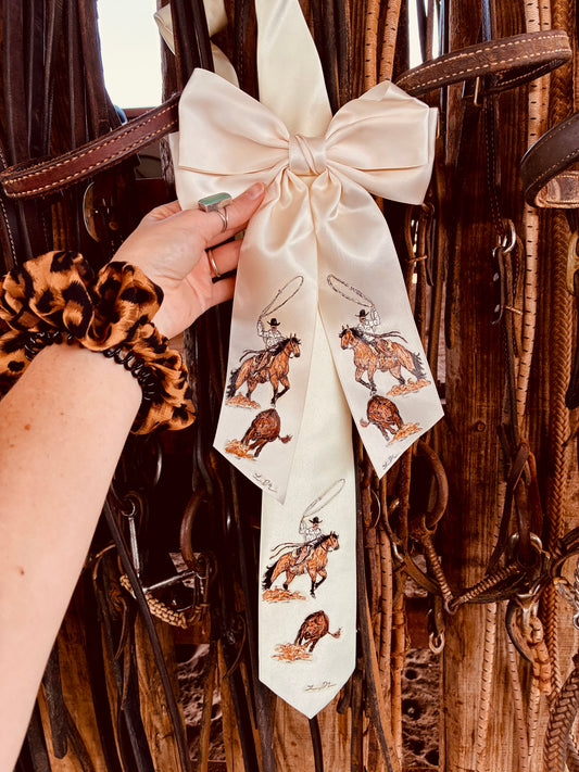 White Handpainted Necktie and Bow Combo