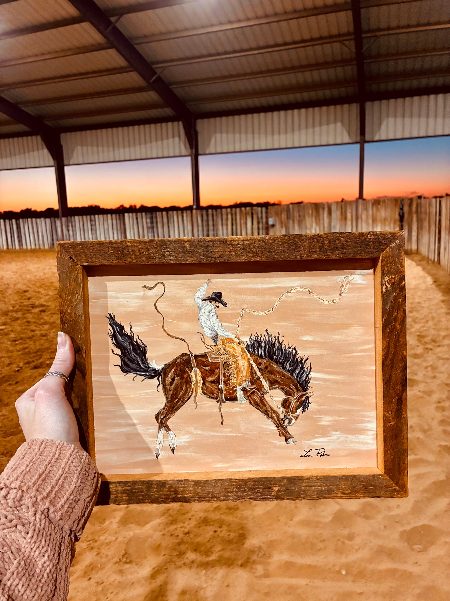 Bronc Daze Painted Canvas in Handmade Barn Wood Frame