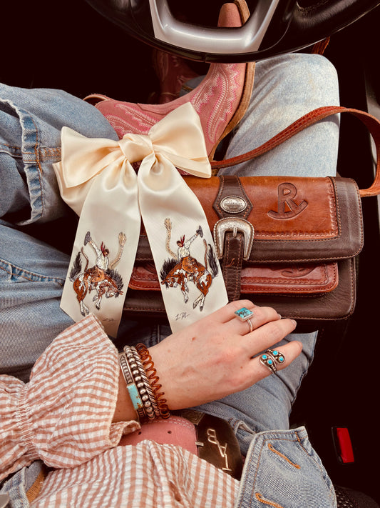 Paint Bronc White HANDPAINTED Hairbow
