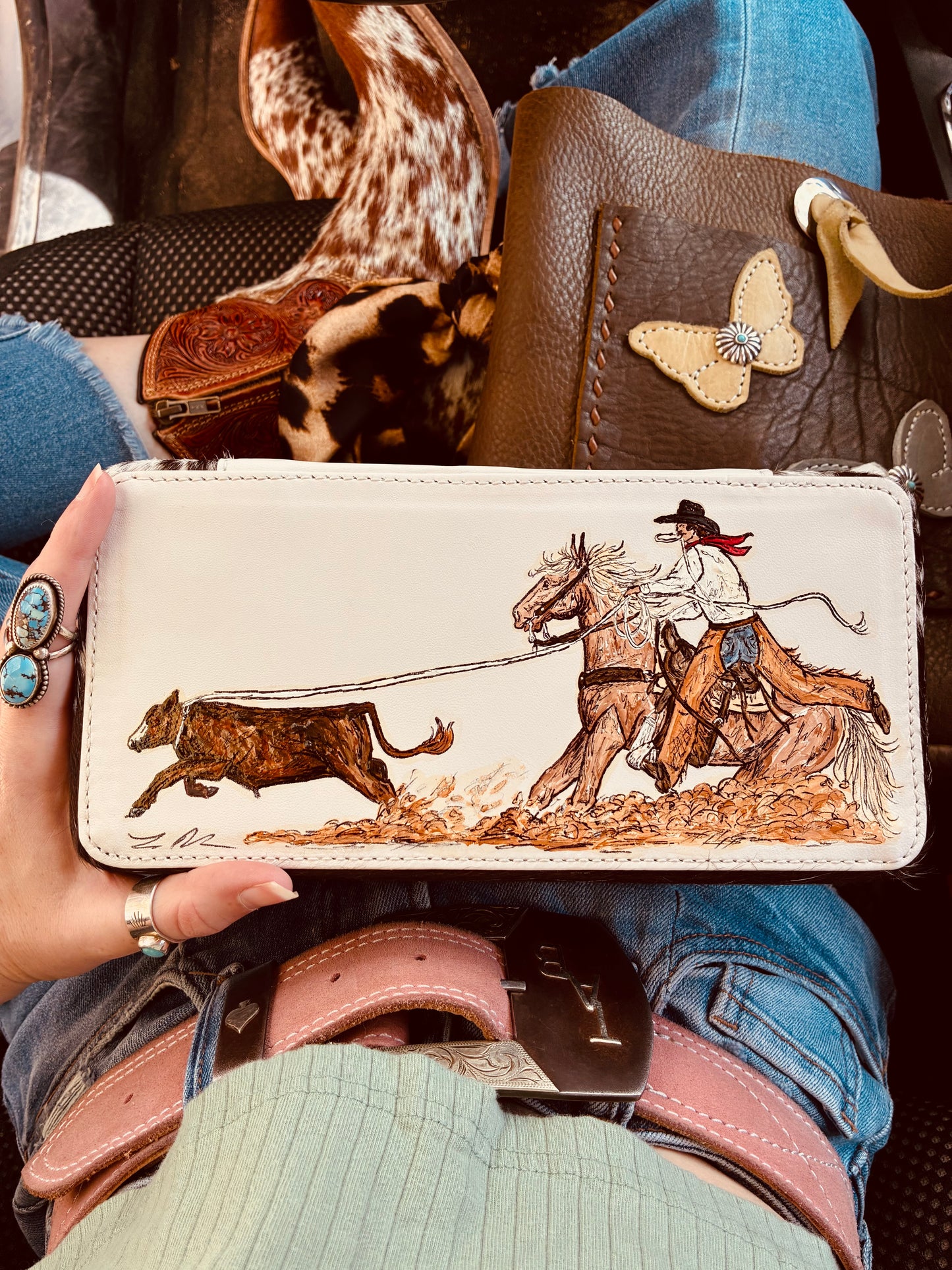 Team Roper Handpainted Cowhide Case