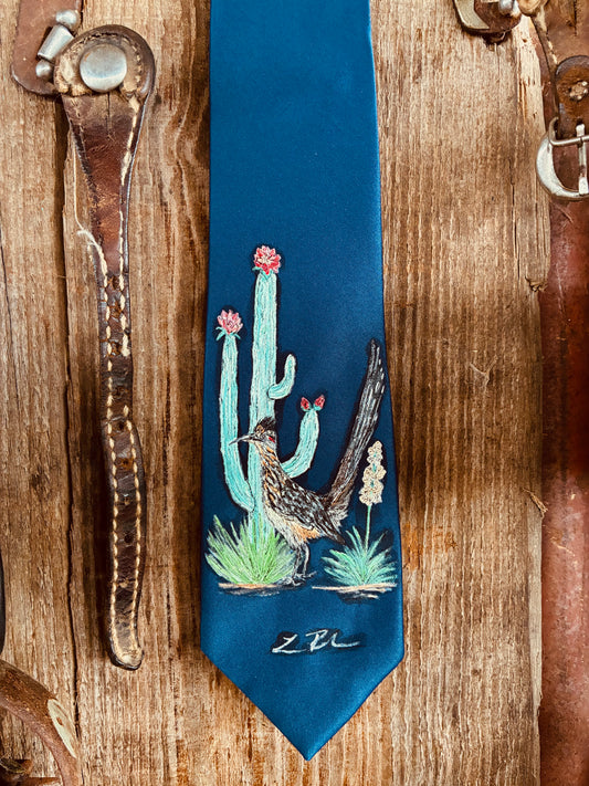 Roadrunner Blue Handpainted Necktie
